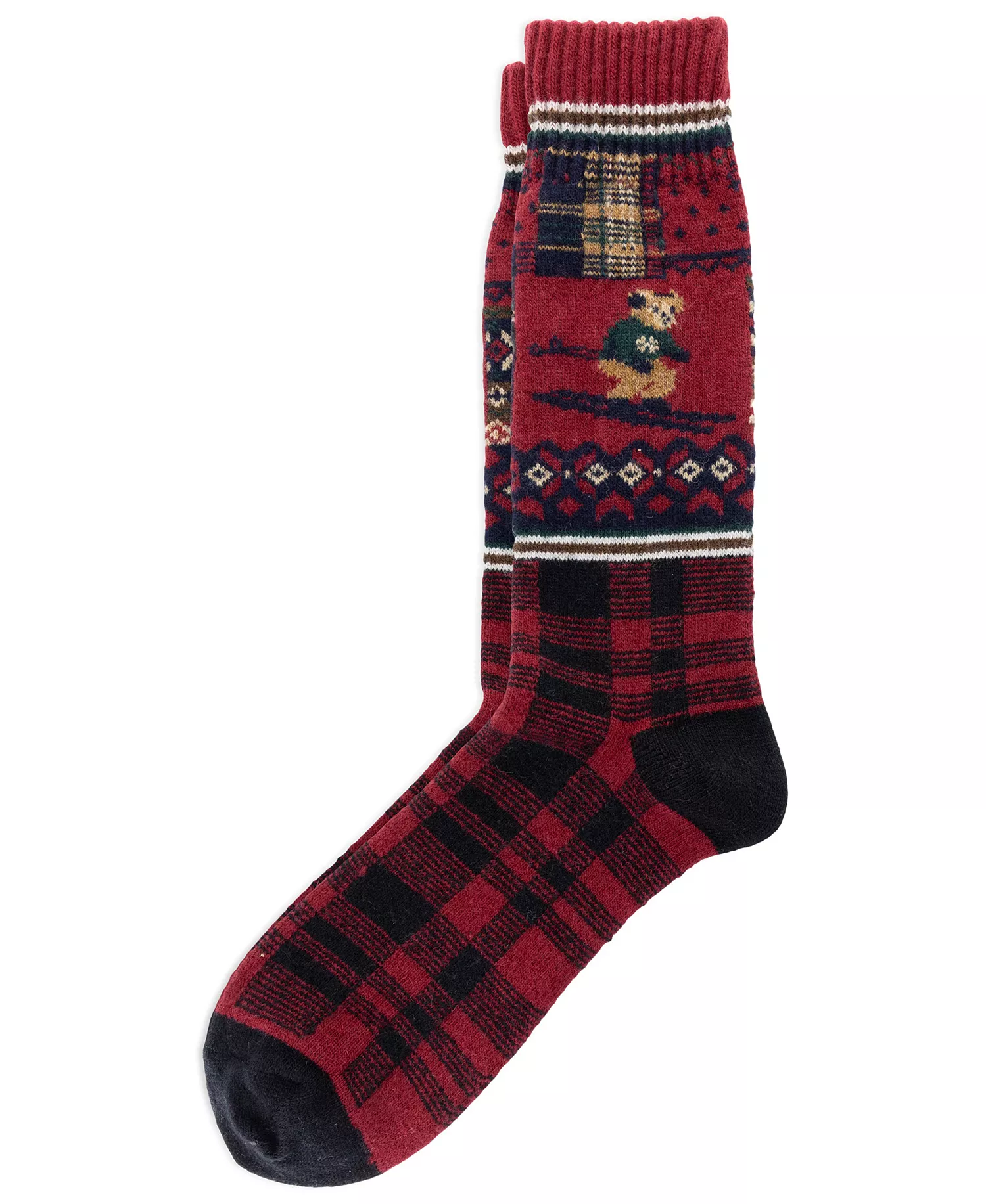 Men's Holiday Patchwork Ribbed Cuff Socks - Red - 10-13
