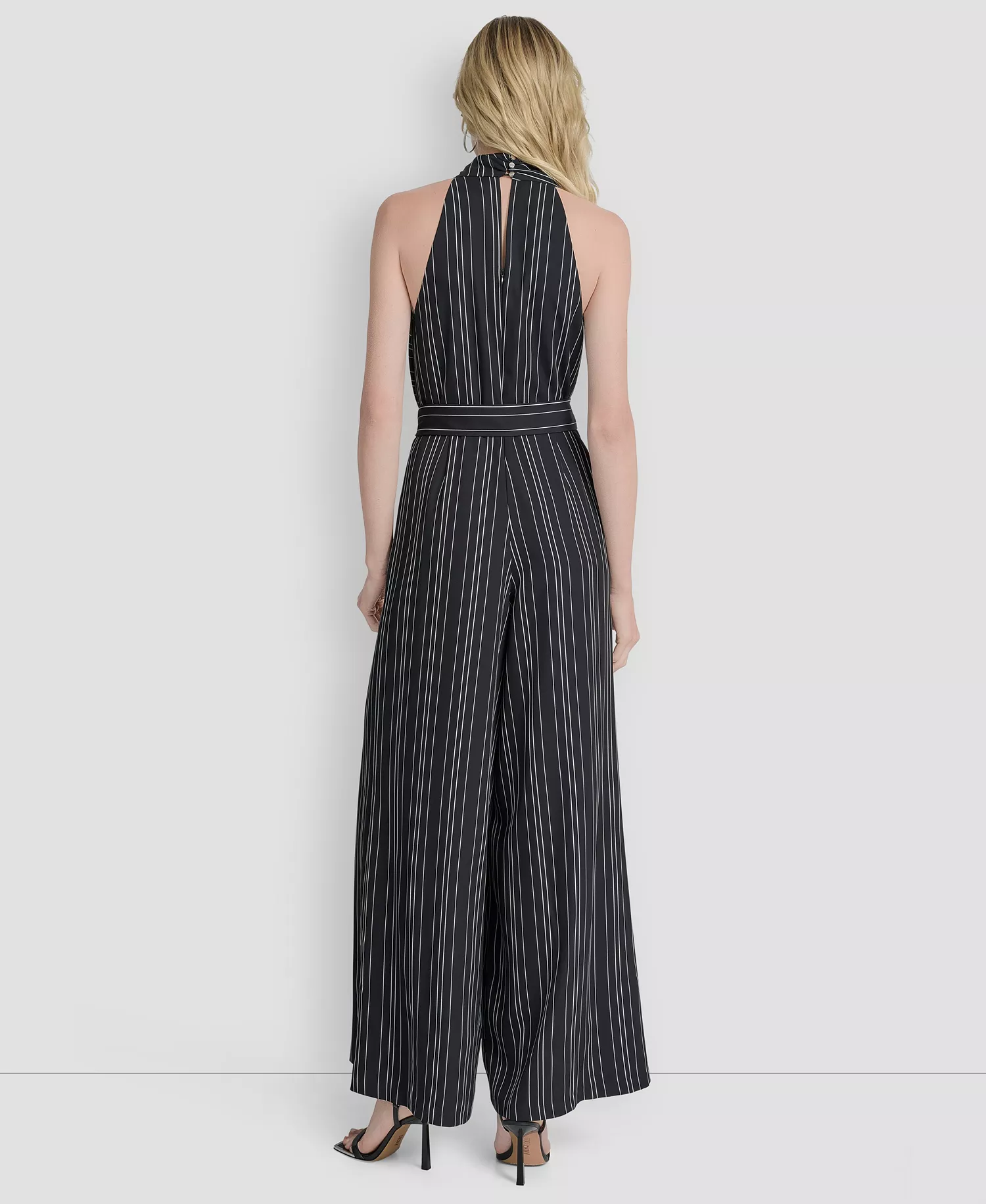 Women's Sleeveless Wide Leg Ankle Jumpsuit - Black/Ivory - 10