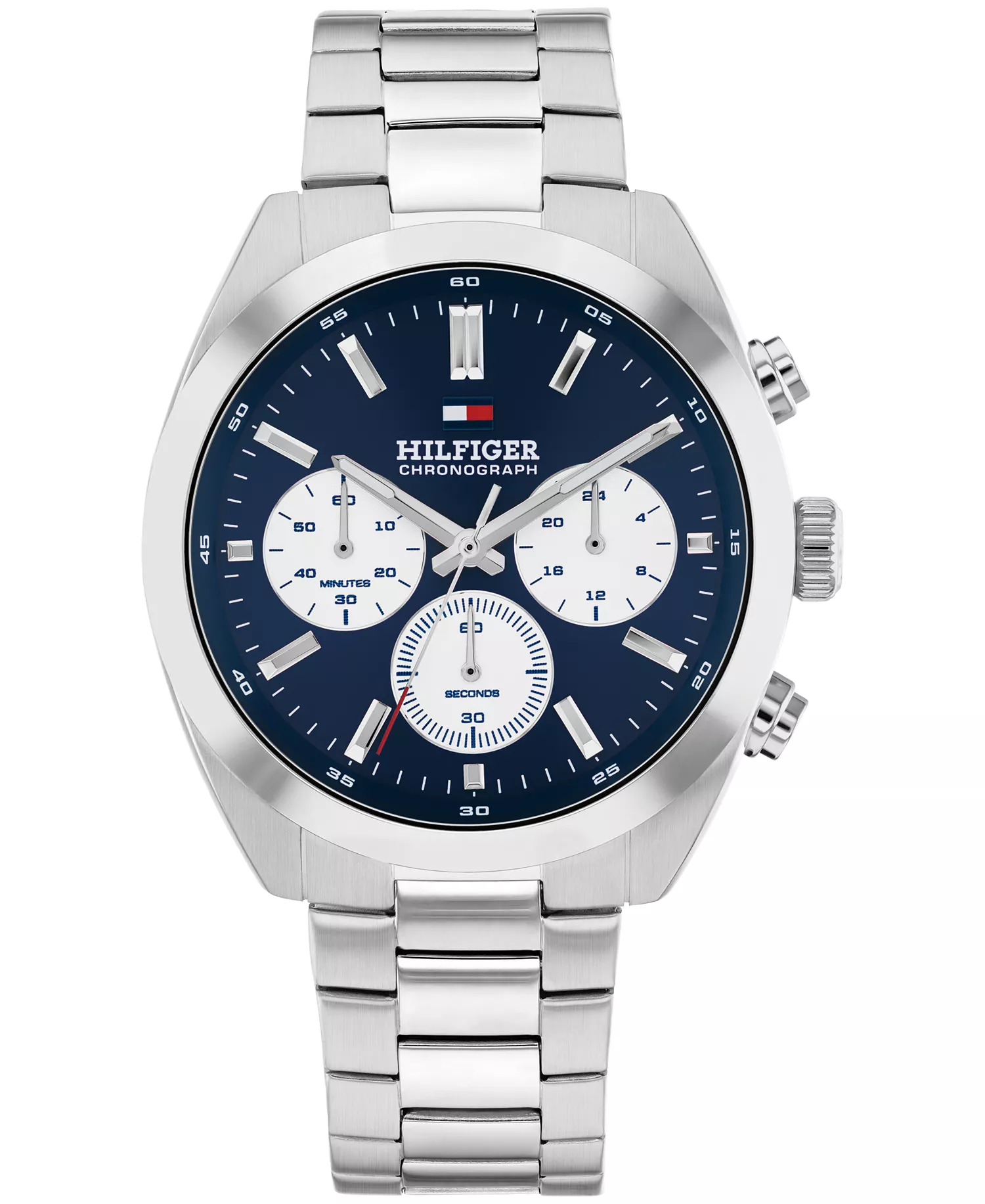 Men's Chronograph Silver Tone Stainless Steel Bracelet Watch, 40mm - Navy - 40