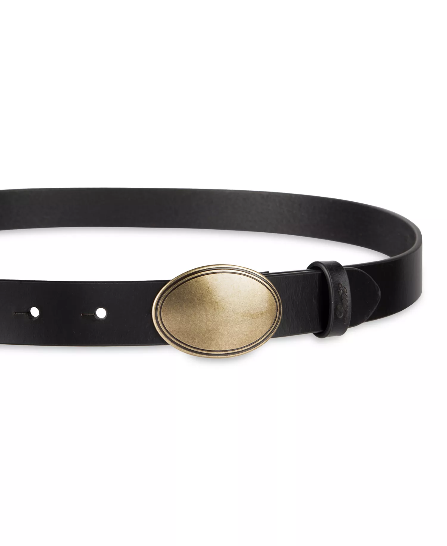 Skinny Plaque Casual Leather Belt - Black - L