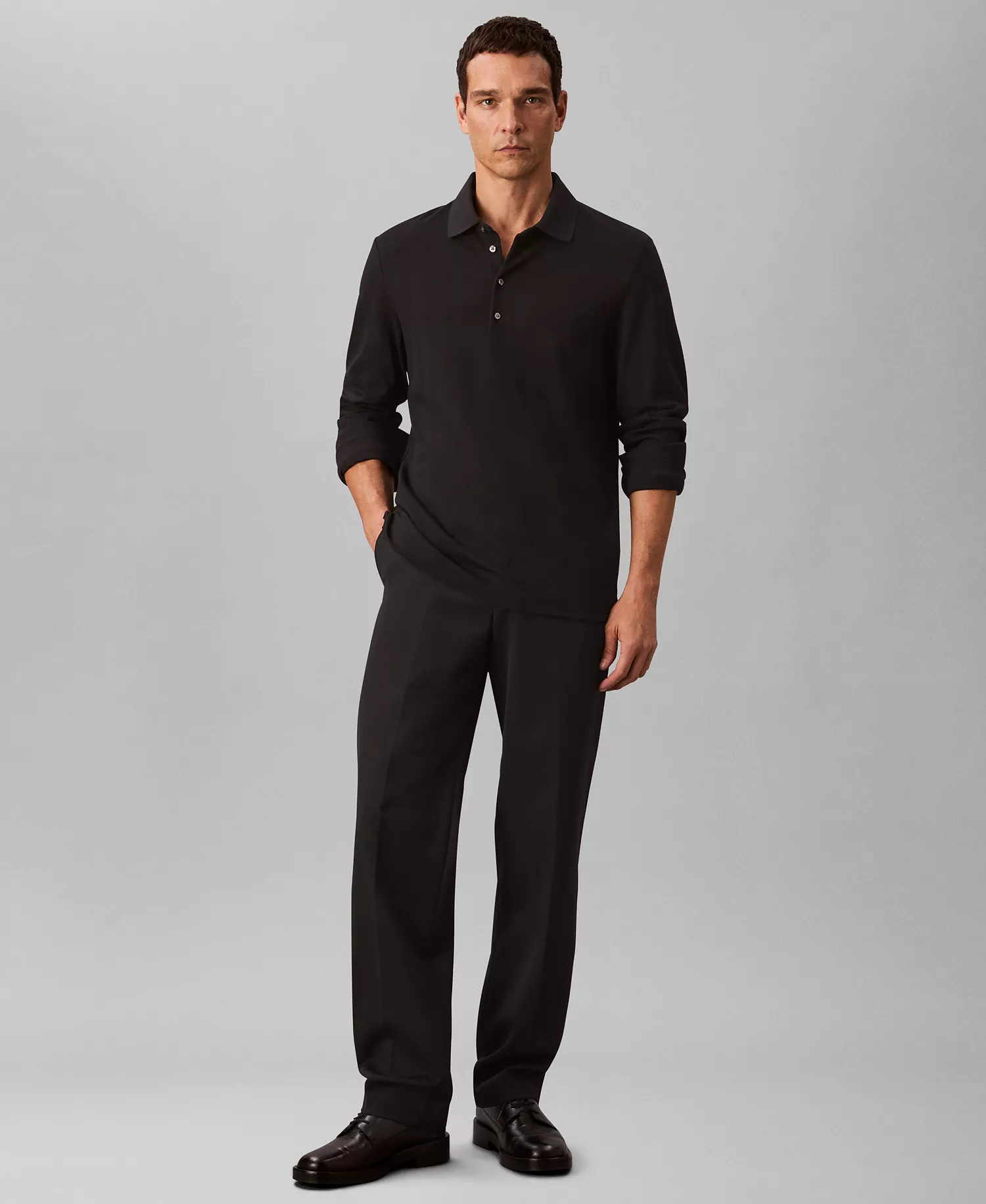 Men's Long-Sleeve Classic Fit Polo Shirt - Black - S