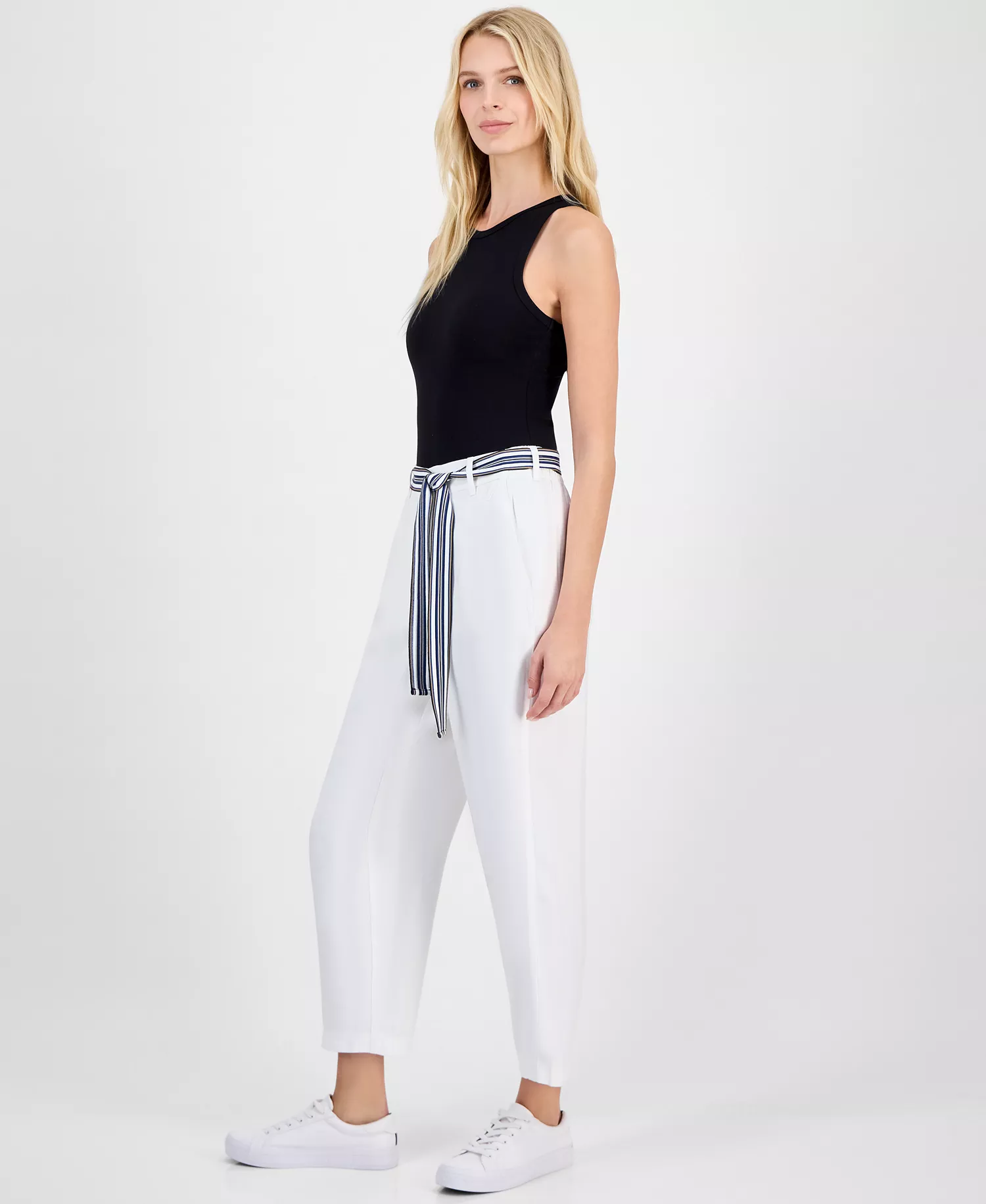 Nautica Women's Belted High Rise Straight-Leg Pants - Ivory - 10