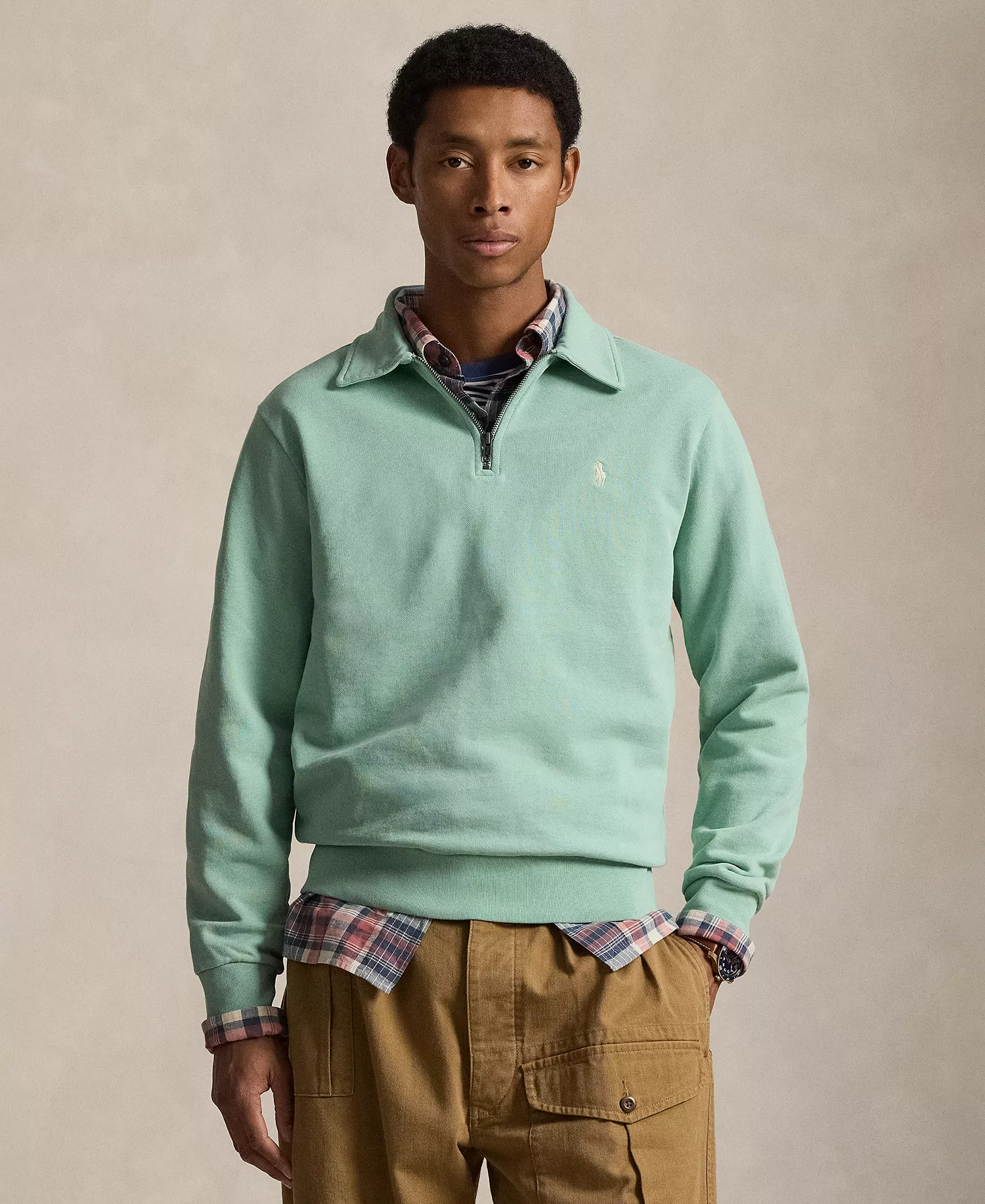 Men's Loopback Quarter-Zip Sweatshirt - Celadon - 2XL