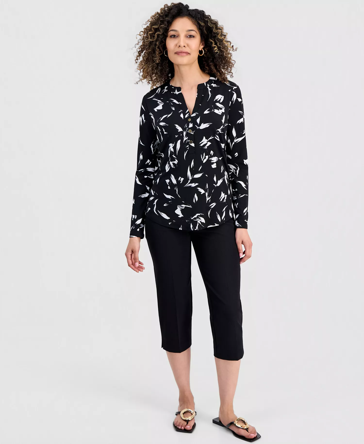 Petite Printed Button-Front Knit Top, Created for Macy's - Lora Garden - P/L