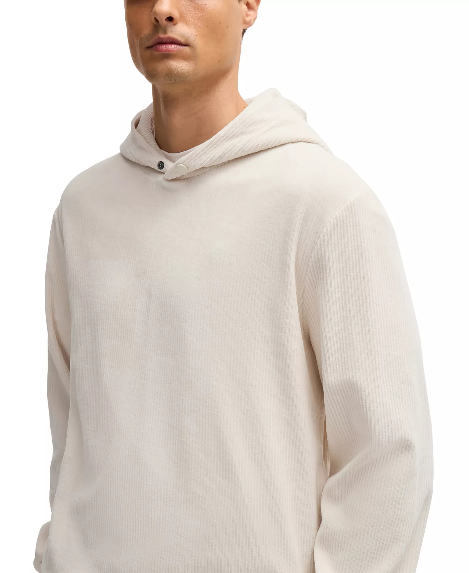 Men's Press-Stud Hood Cotton-Corduroy Hoodie - Open White - L