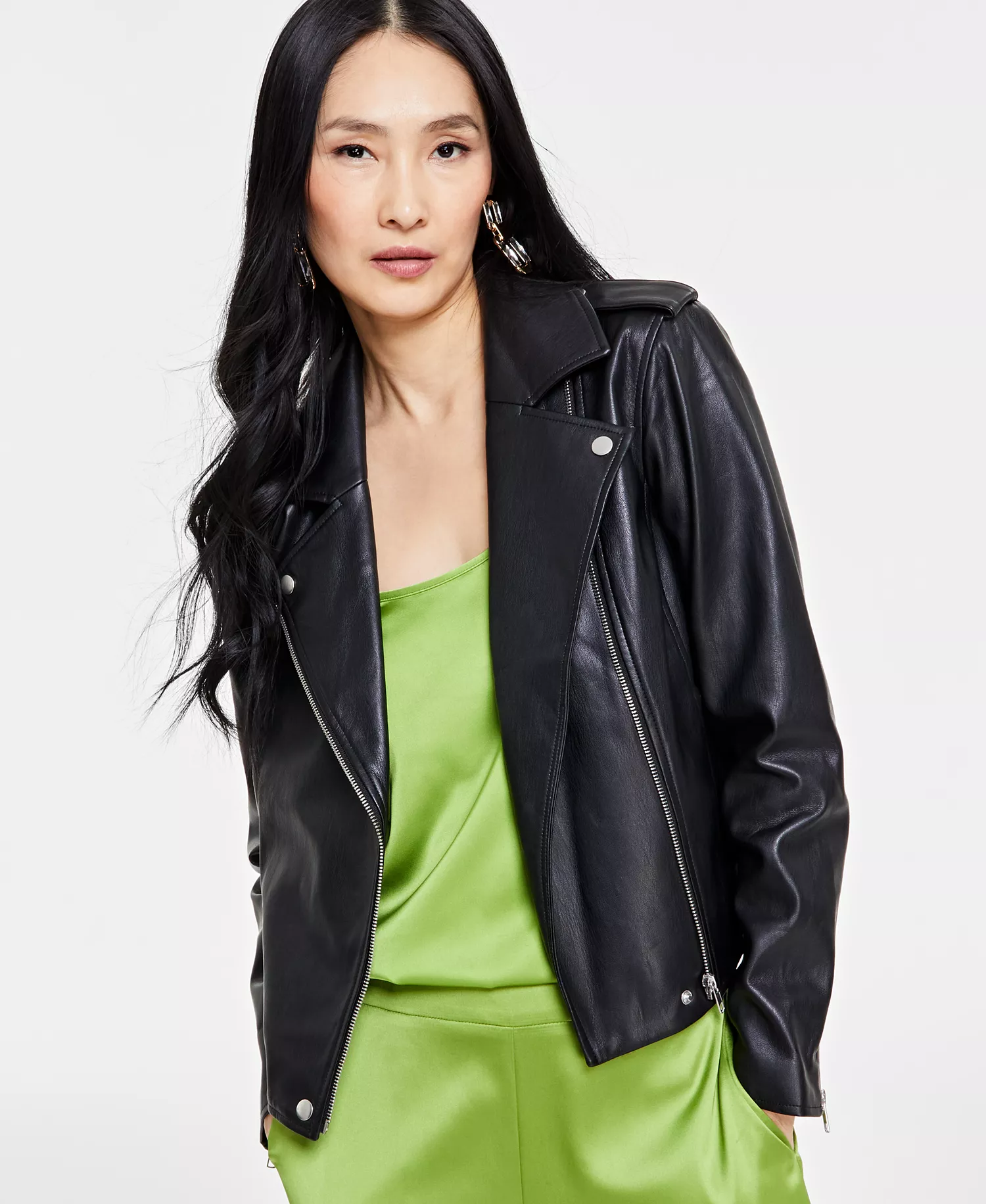 Women's Faux-Leather Jacket, Created for Macy's - Deep Black - S
