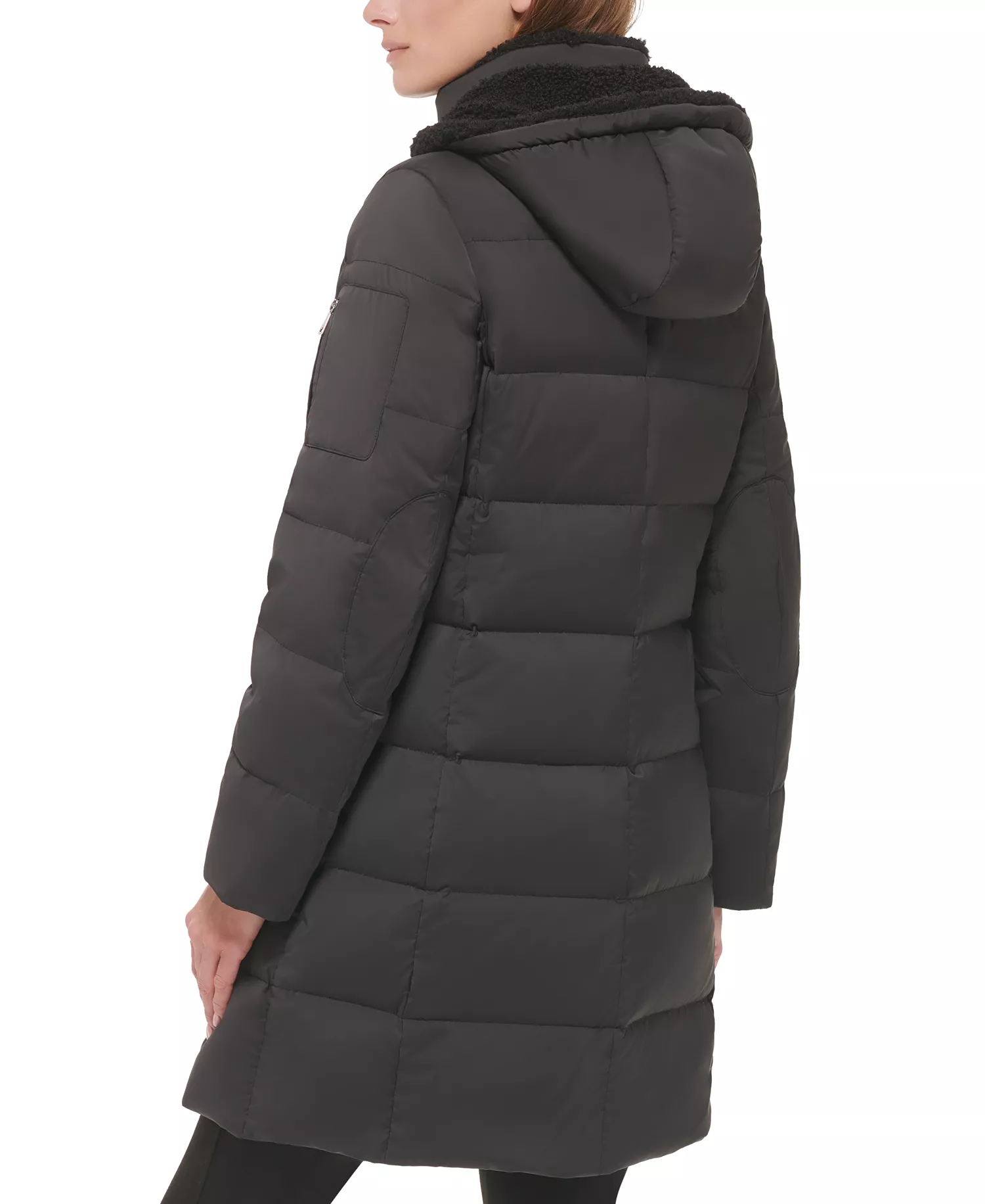 Women's Sherpa-Trimmed Hooded Down Puffer Coat - Black - S