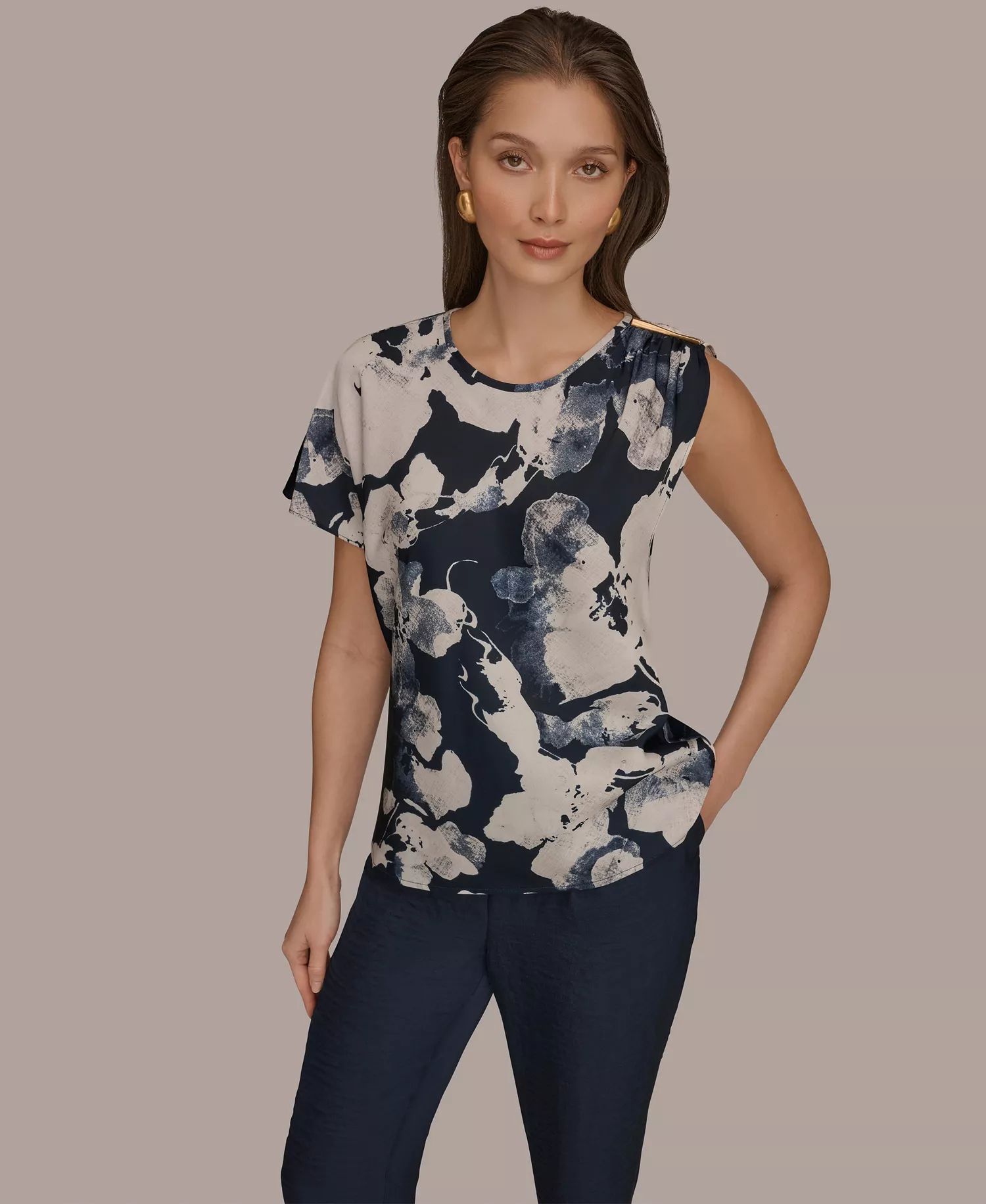 Women's Printed Scoop Neck Top - Nightfall Multi - L