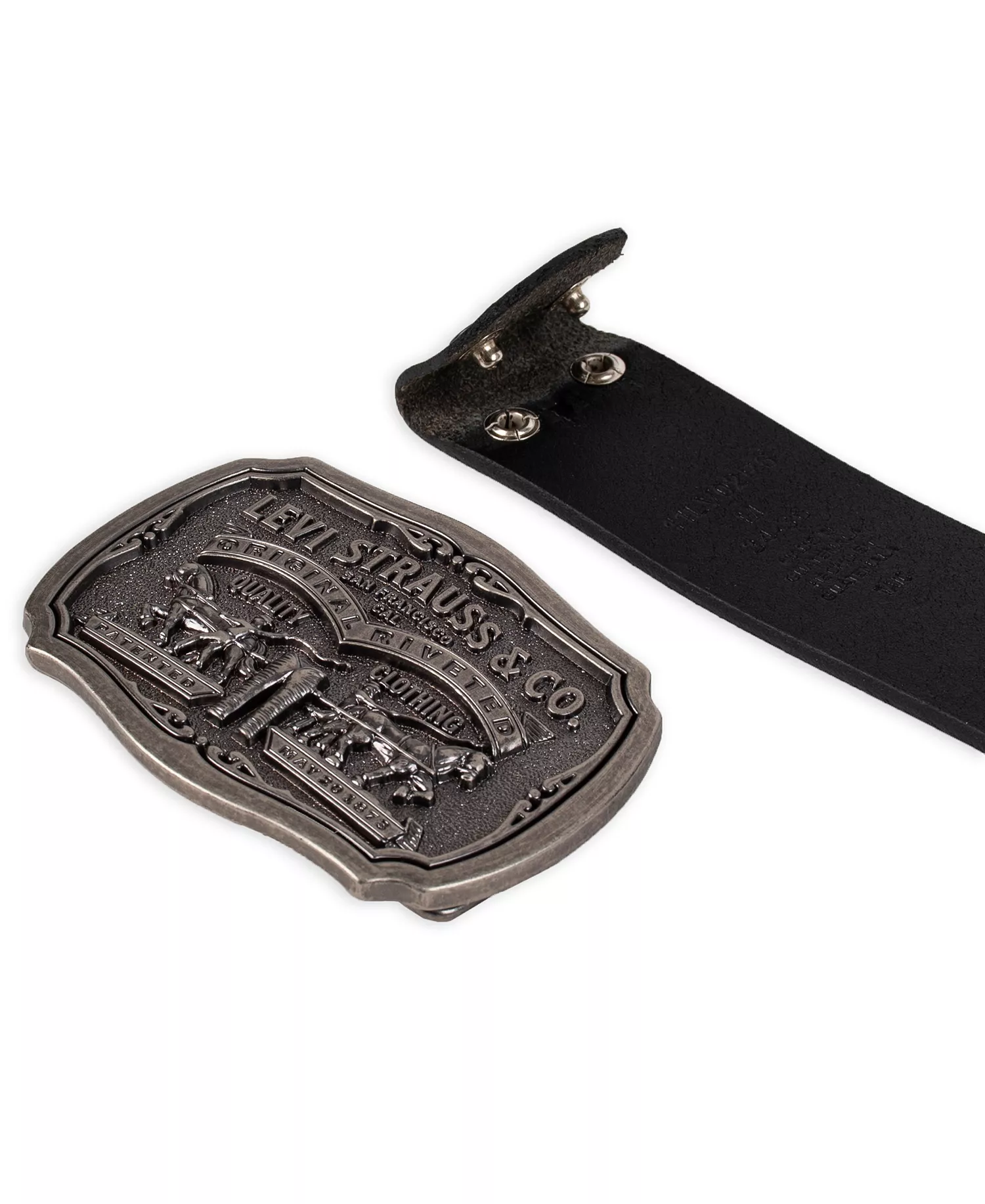 Men's Leather Belt with Plaque Buckle - Black - 30