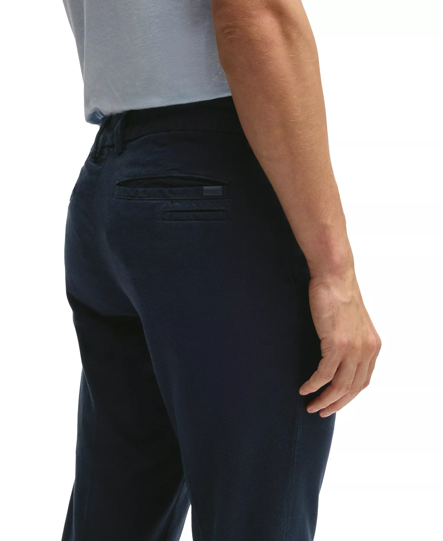 Men's Structured Cotton Blend Slim-Fit Trousers - Dark Blue - 34R