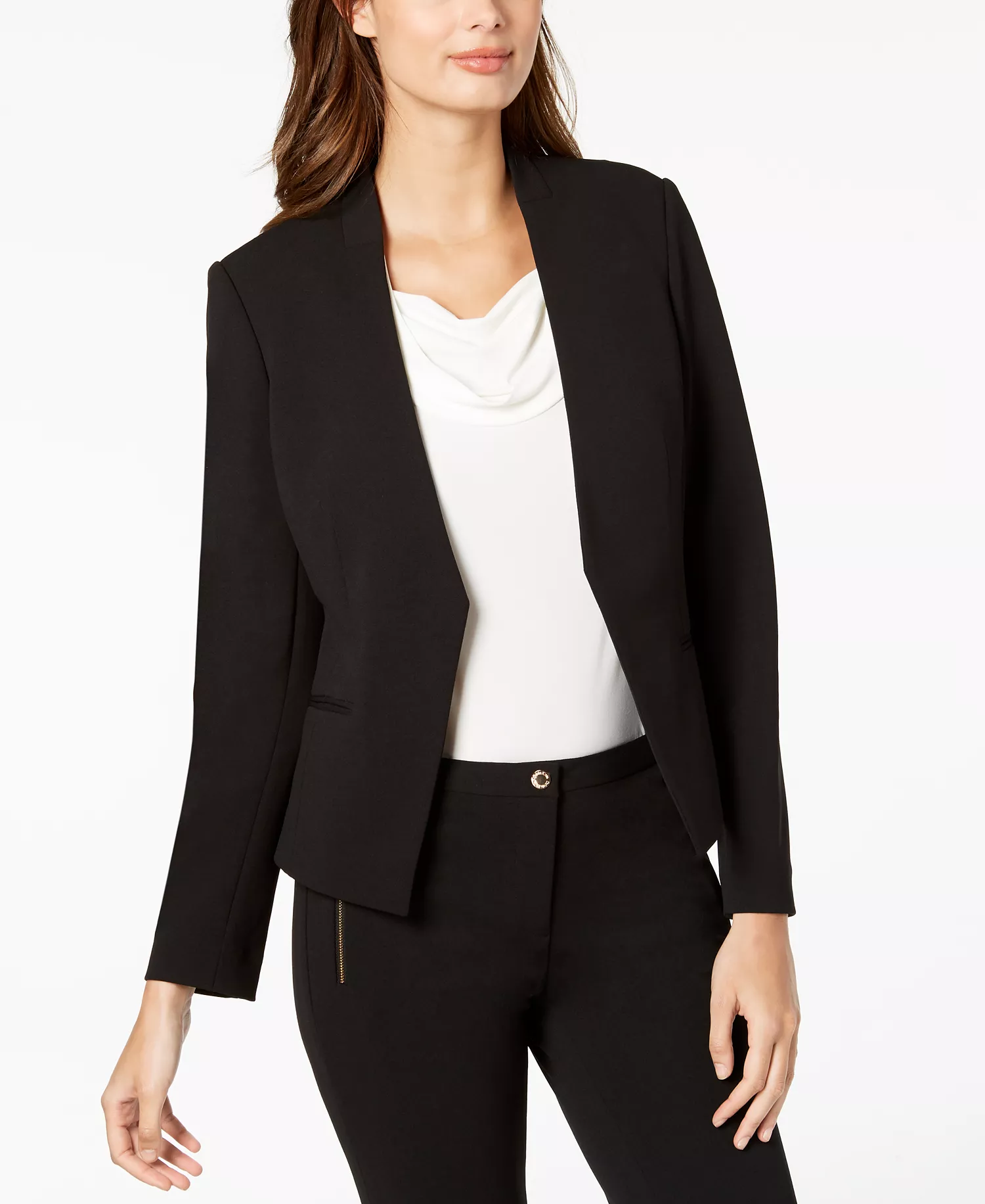 Petite Asymmetrical Open-Front Blazer - Black - 10P