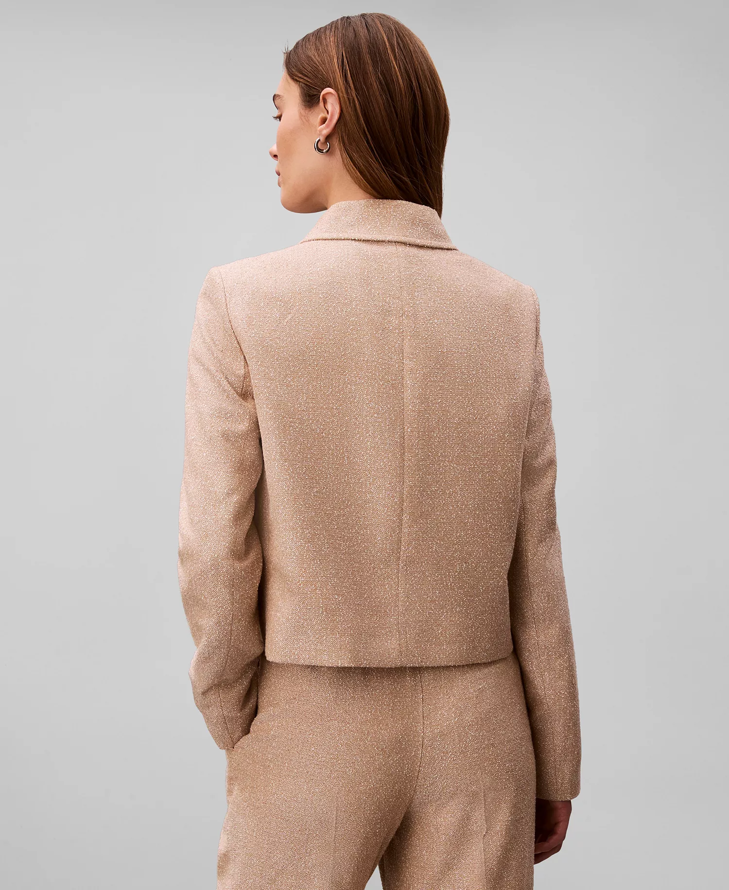 Women's Boucle Point Collar Shirt Jacket and Straight Leg Pants - Tigers Eye - 10