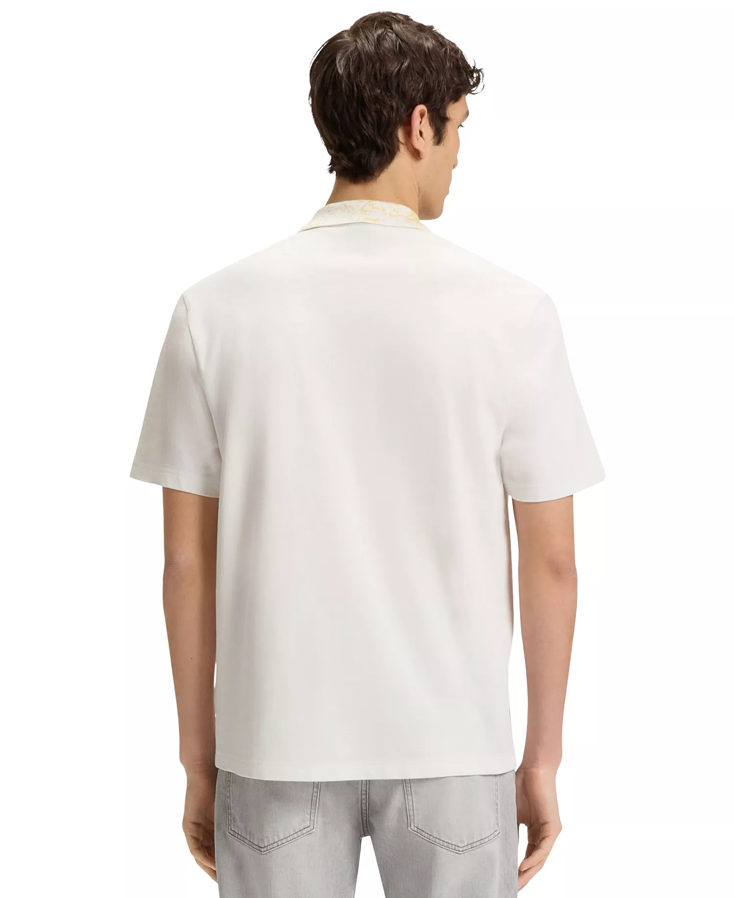 Men's Cotton-Pique Patterned Collar Polo Shirt - Natural - L