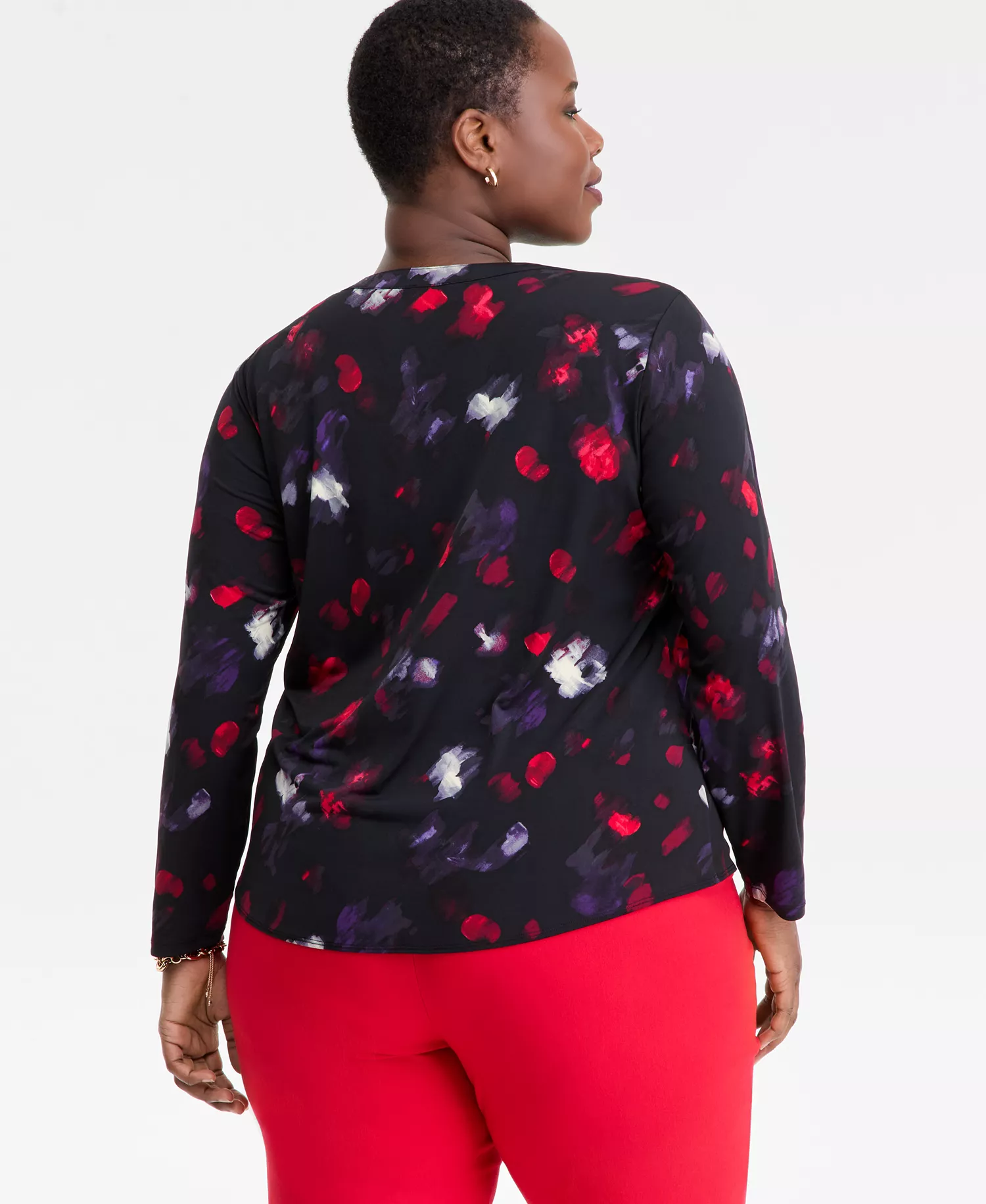 Plus Size V-Neck Long-Sleeve Top, Macy's Exclusive  - Ava Blooms - 0X