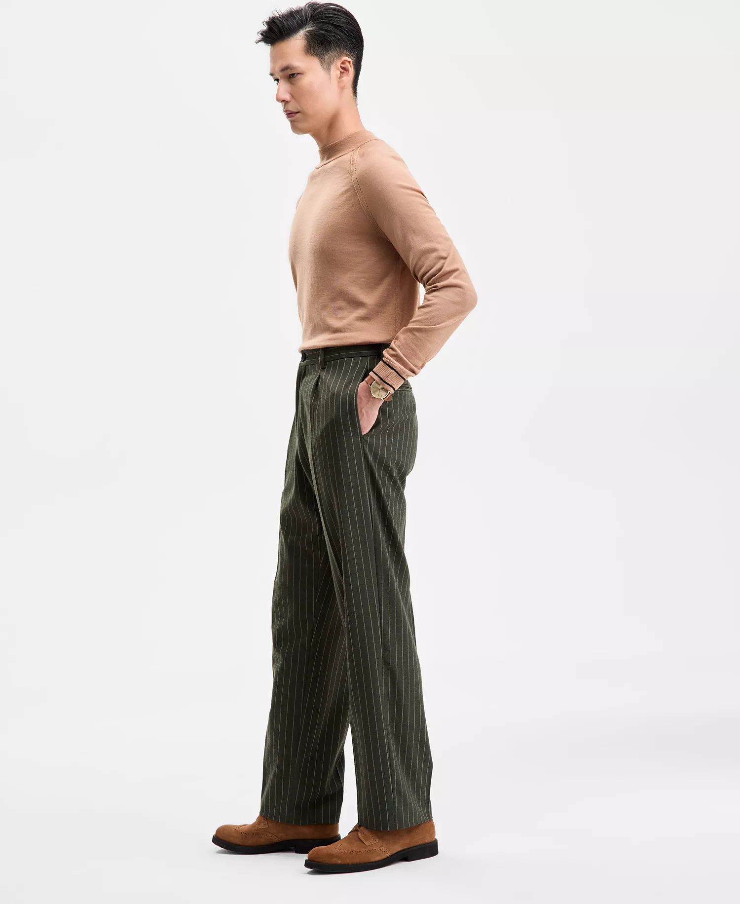 Men's Modern-Fit Pleated Pinstripe Suit Pants - Dark Green - 38R