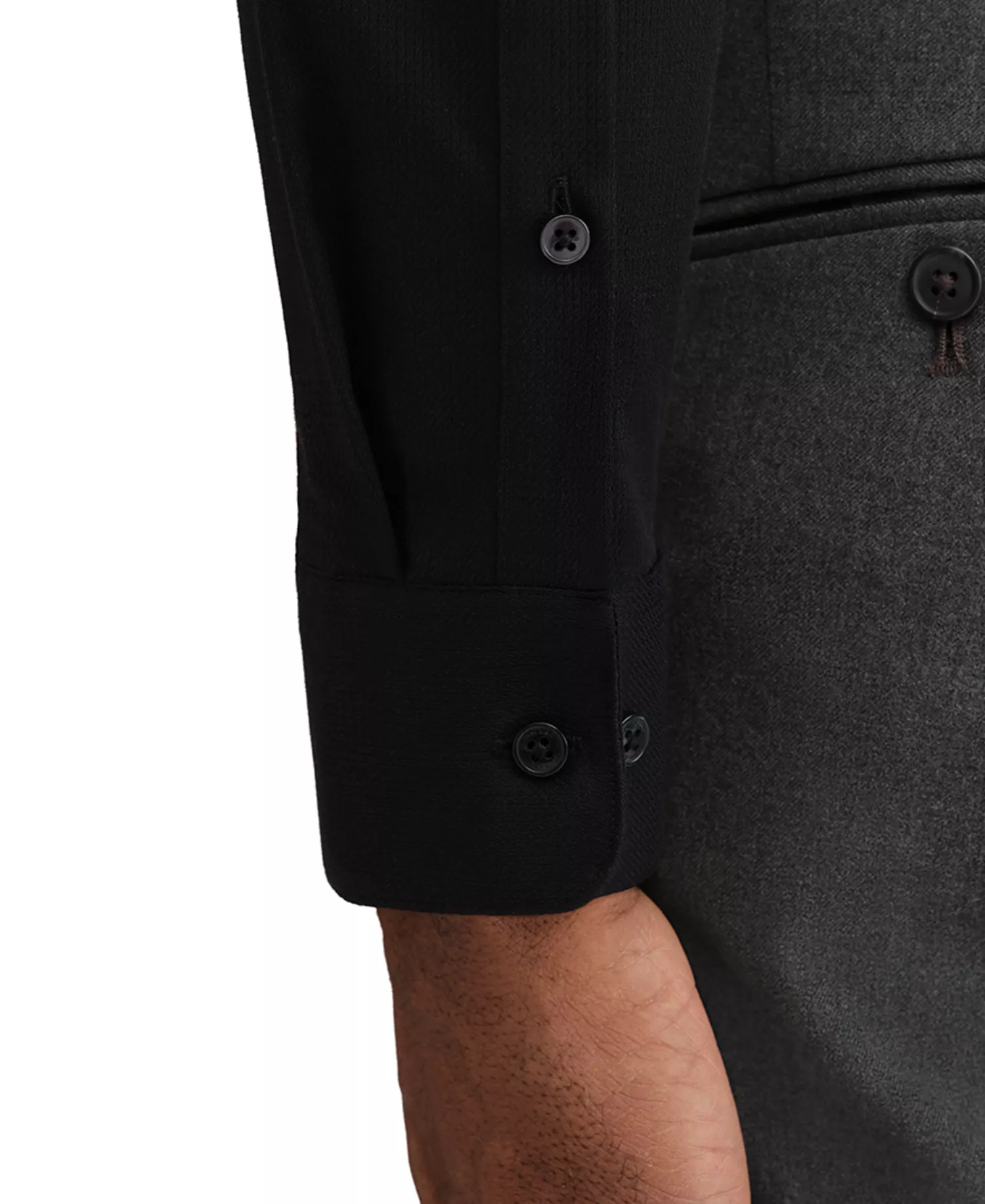 Men's Solid Regular-Fit Stretch Dress Shirt - Black - 14.5 32/33