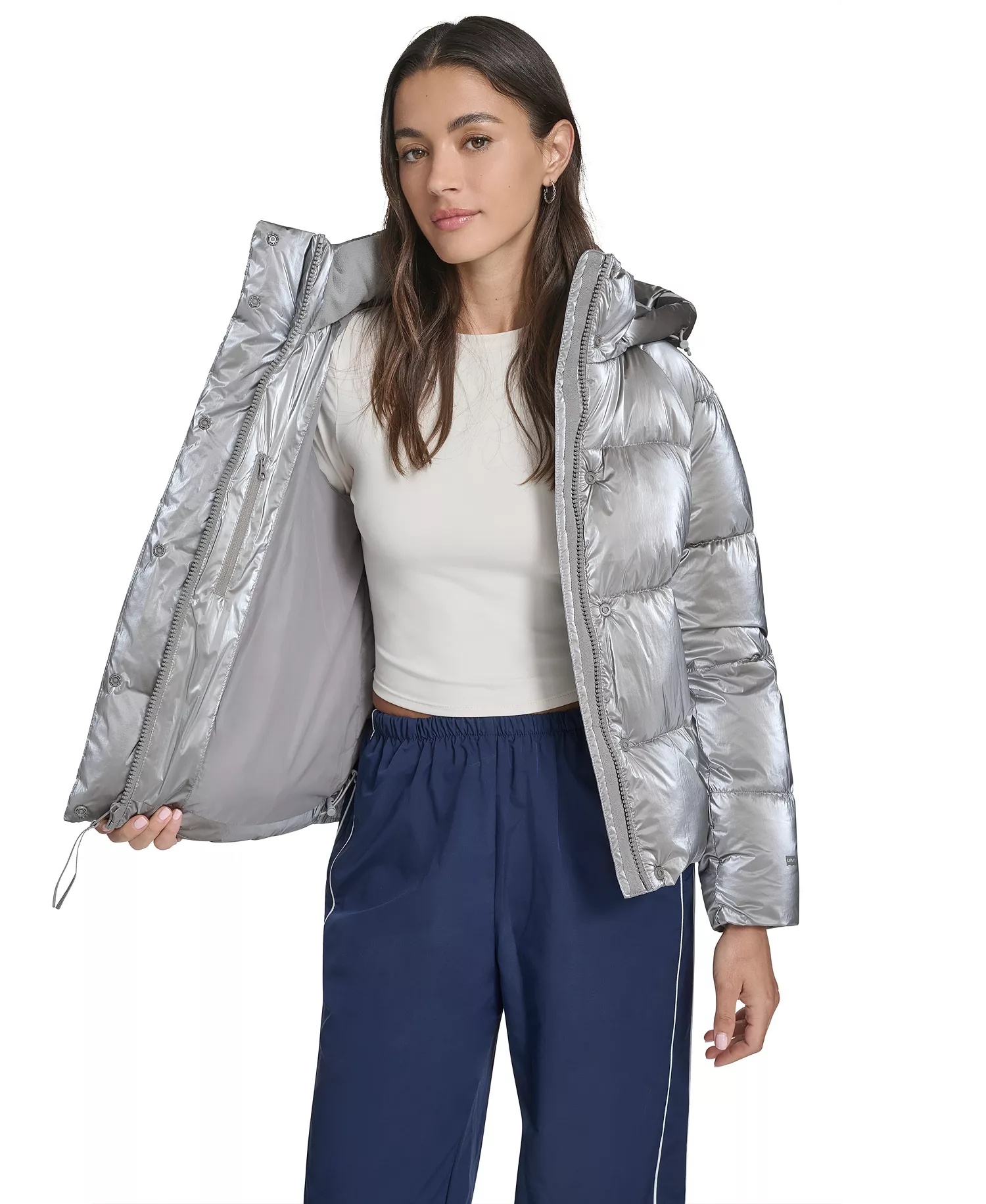 Women's Regular Quilted Hooded Puffer Jacket - Silver - L
