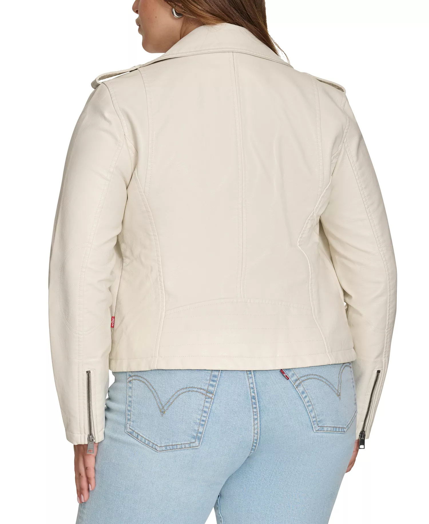 Plus Size Trendy Faux Leather Moto Jacket - Oyster - 2X