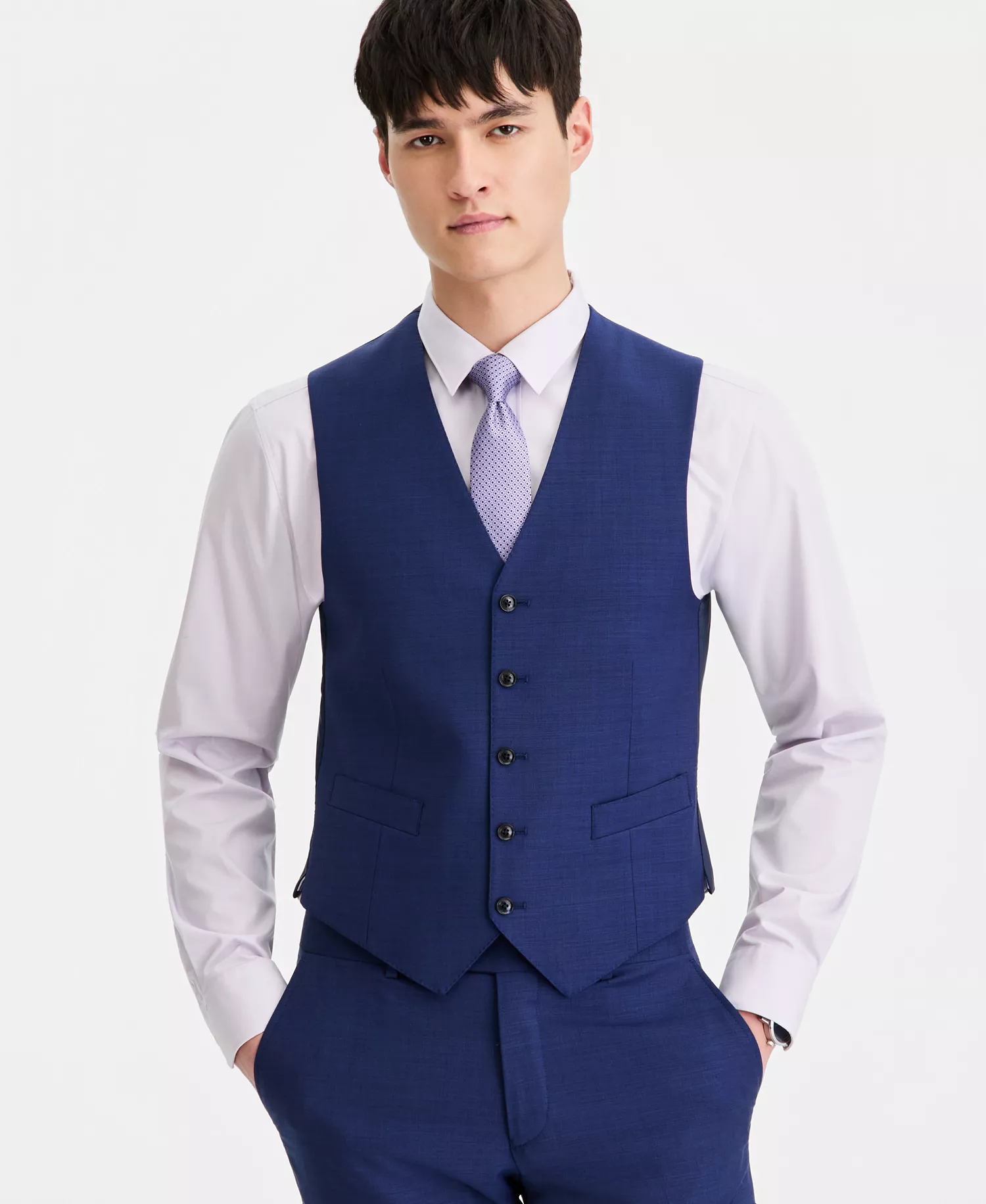 Men's Modern-Fit Wool-Blend Suit Separate Vest CLOSE OUT! - Bright Navy - 3XL