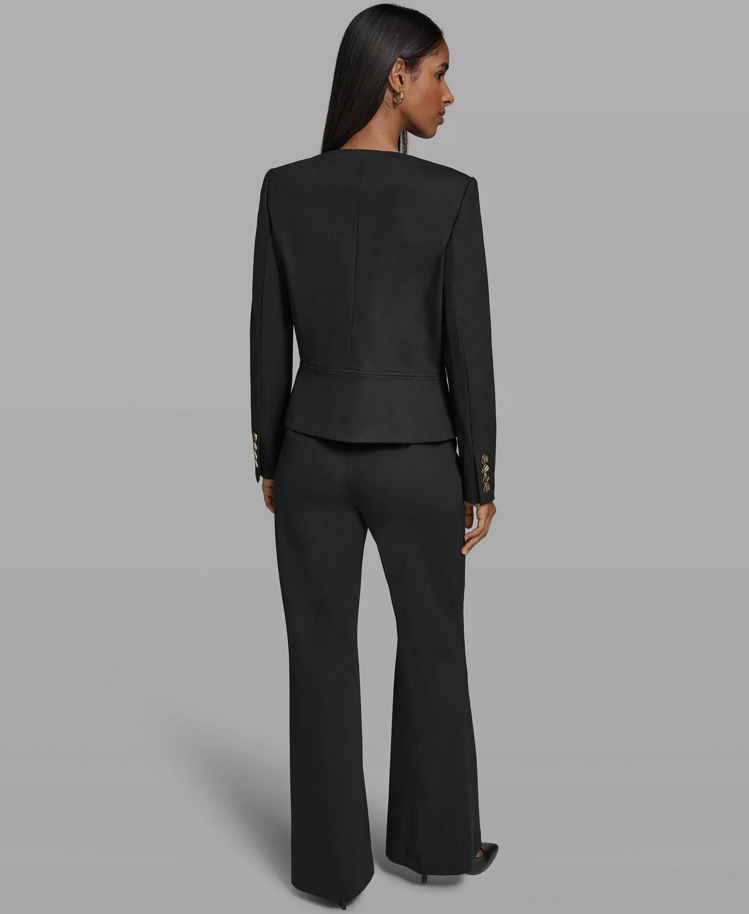 Women's Round Neck Cropped Jacket - Black - 0