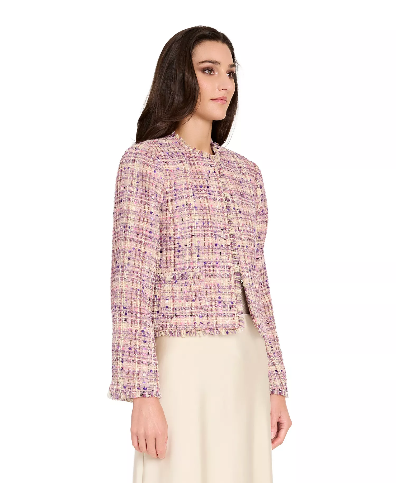 Petite Bouclé Collarless Jacket - Vanilla Pink - 10P