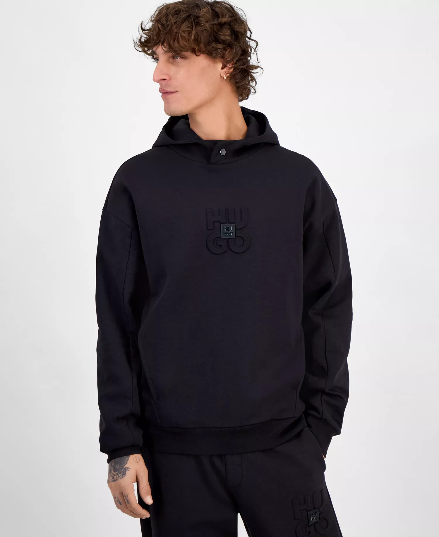 HUGO by Men's Debostaco Relaxed-Fit Logo Hoodie  - Black - L