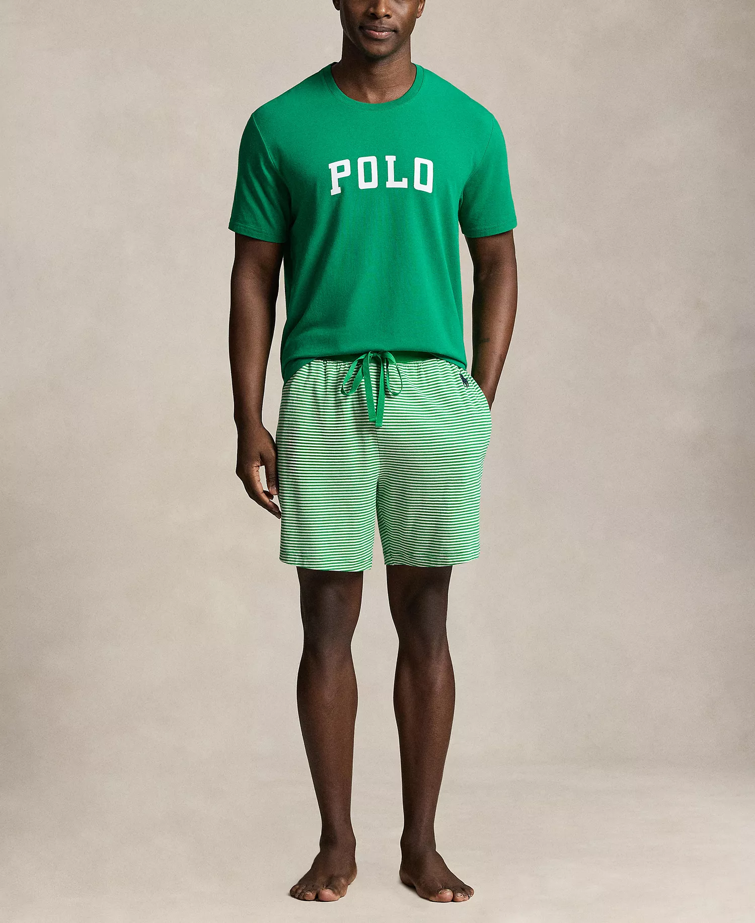 Men's Stripped Pattern Pajama Shorts - Billiard/White Tick Stripe/Cruise Navy Polo Player - L