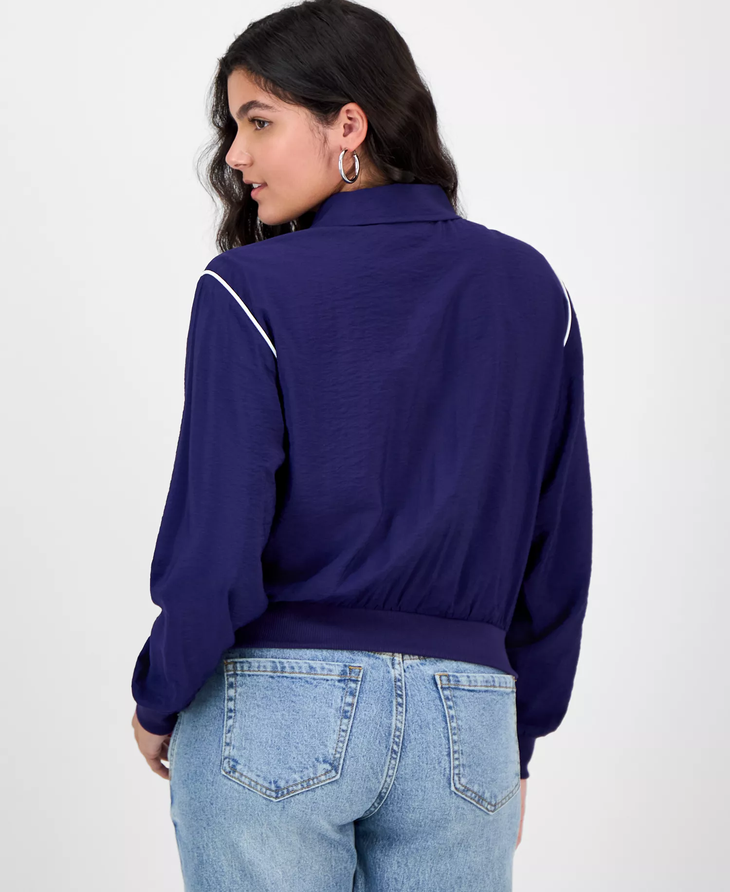 Women's Piping Trim Windbreaker Jacket, Macy's Exclusive - Blue Plum - XXS