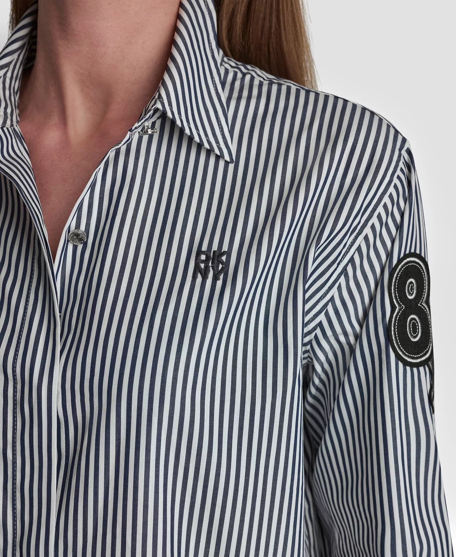 Women's Striped Button-Down Shirt - Navy/white - L