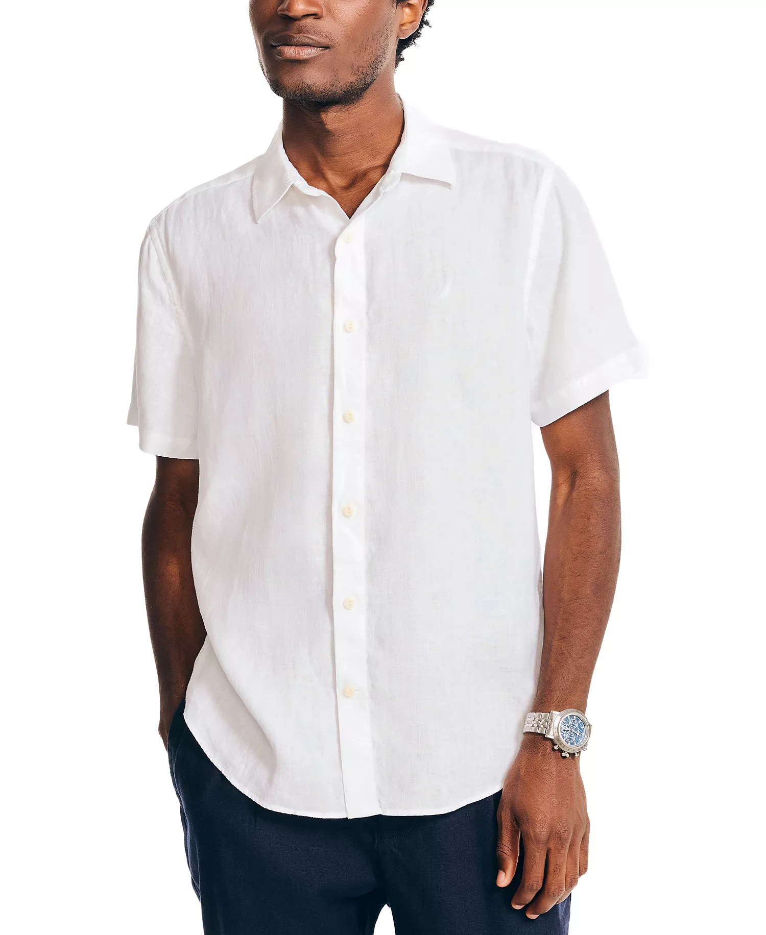 Men's Classic-Fit Solid Linen Short-Sleeve Shirt  - Bright White - 2XL