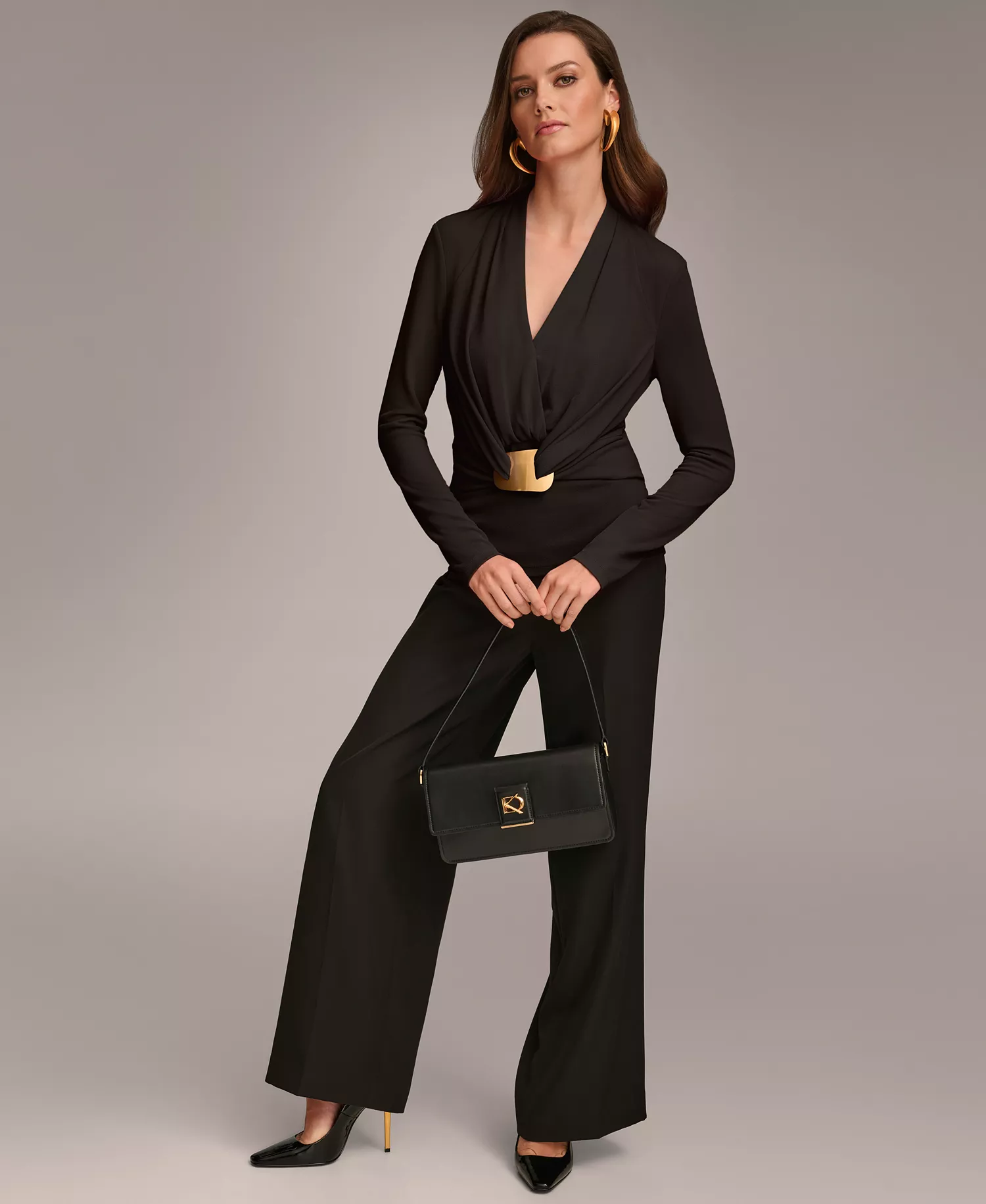 Women's Faux-Wrap Hardware Top - Black - L