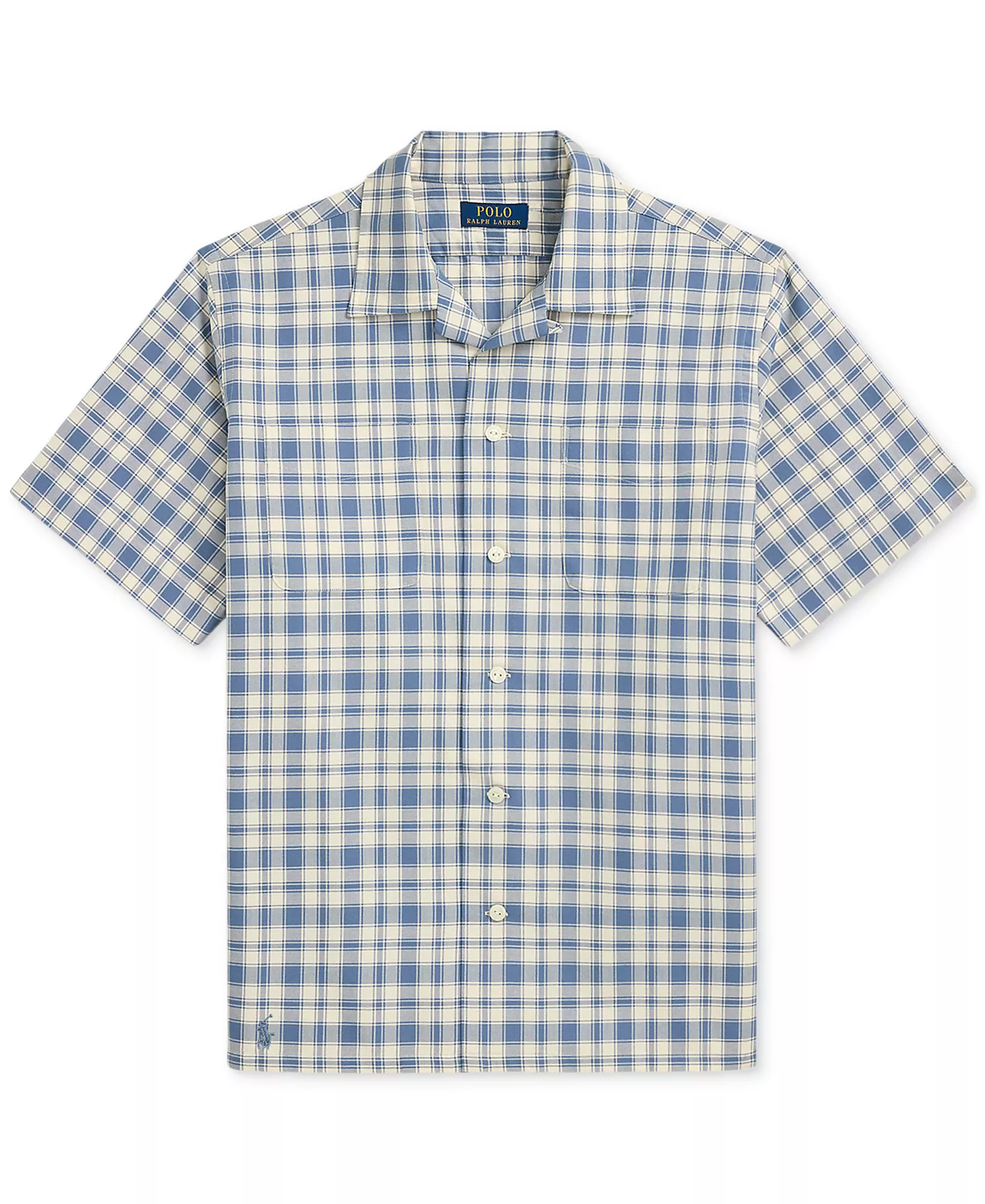 Men's Classic-Fit Plaid Oxford Camp Workshirt - Blue/cream - XS