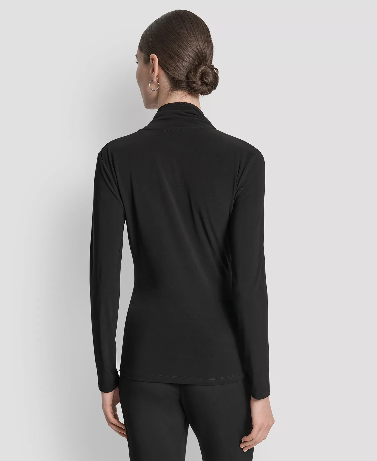 Petite Matte Jersey Faux Wrap Top - Black - PL