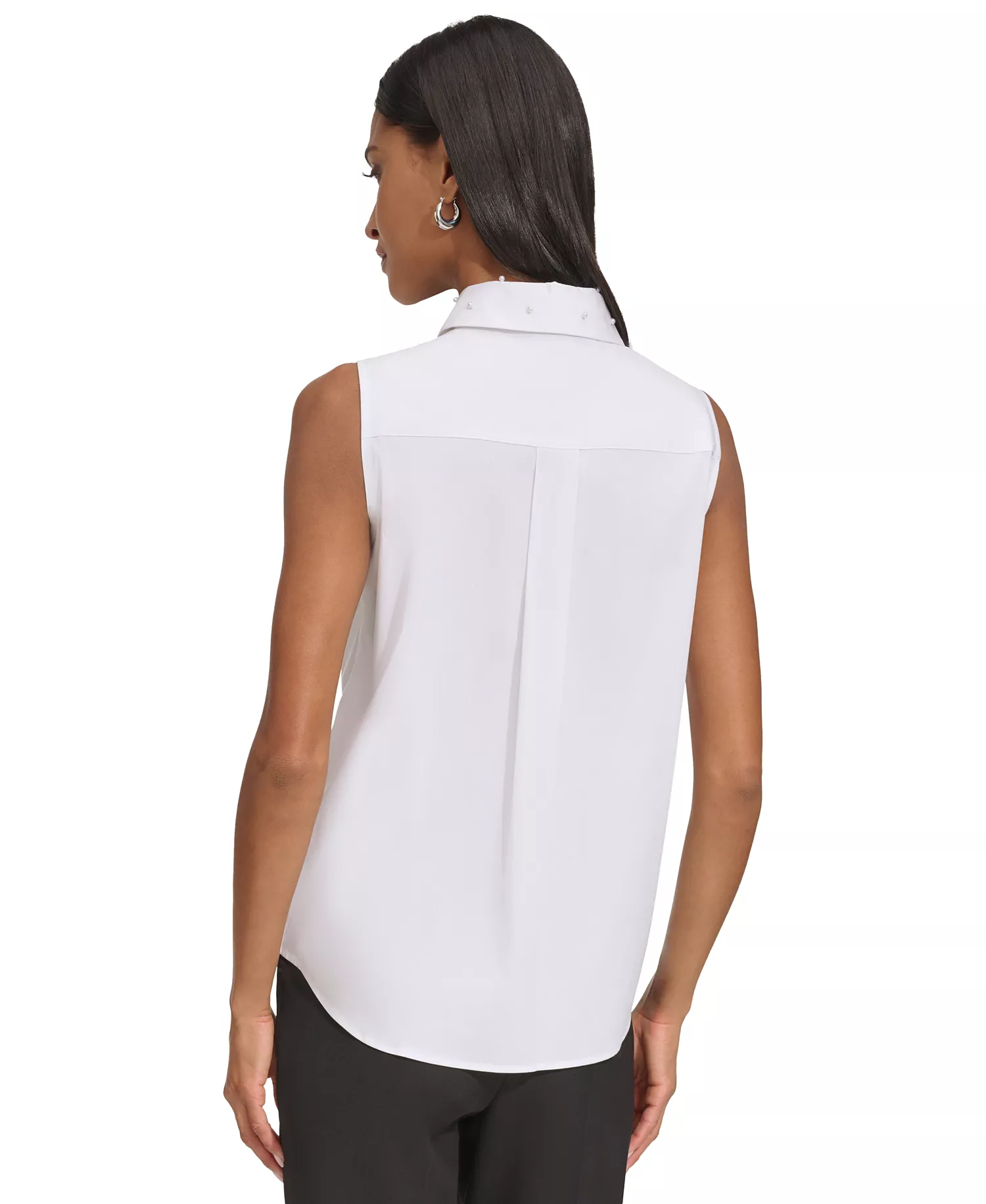 Women's Embellished Bib Shirt - White - L