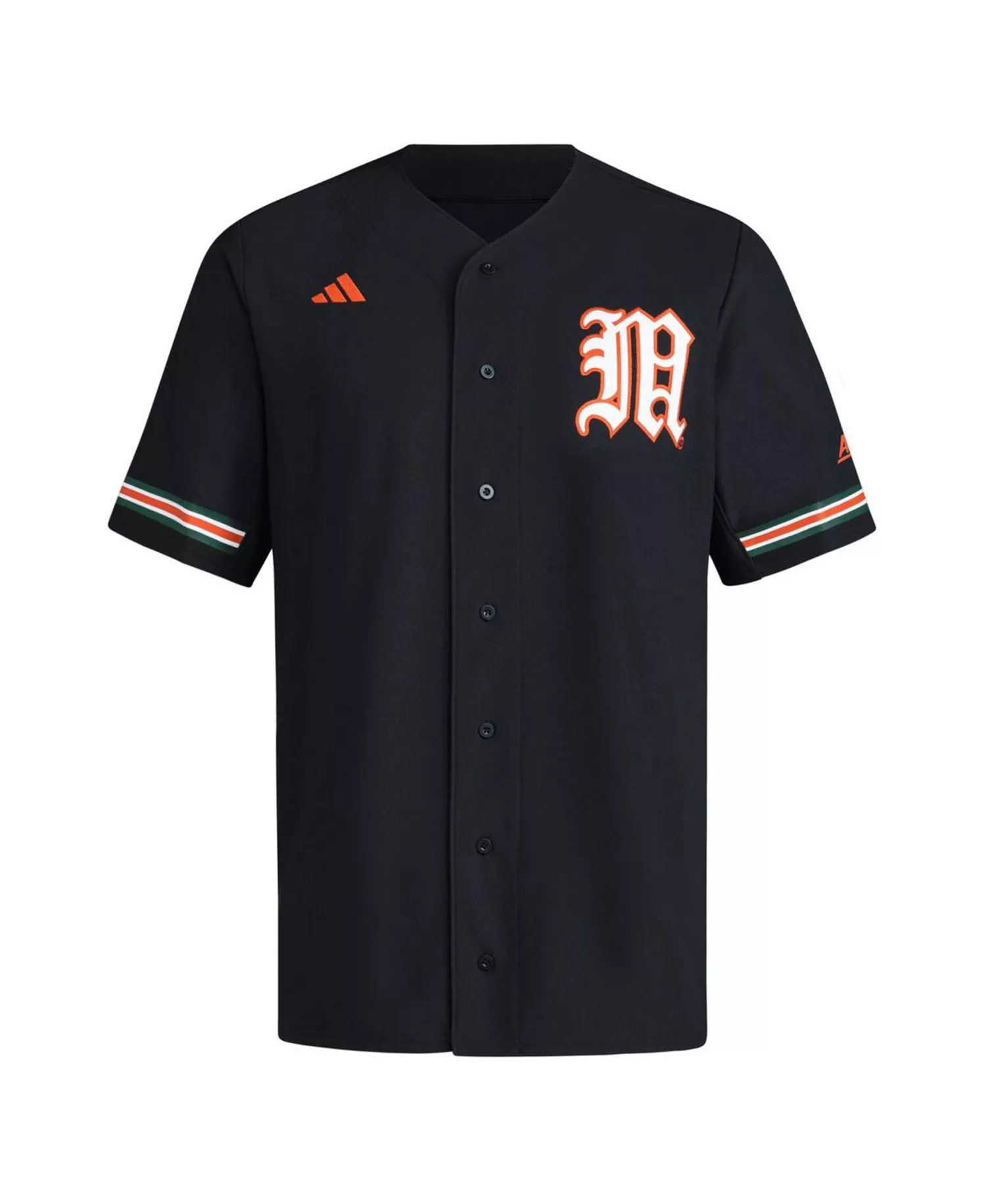 Men's Black Miami Hurricanes V-Neck Baseball Jersey - Black - L
