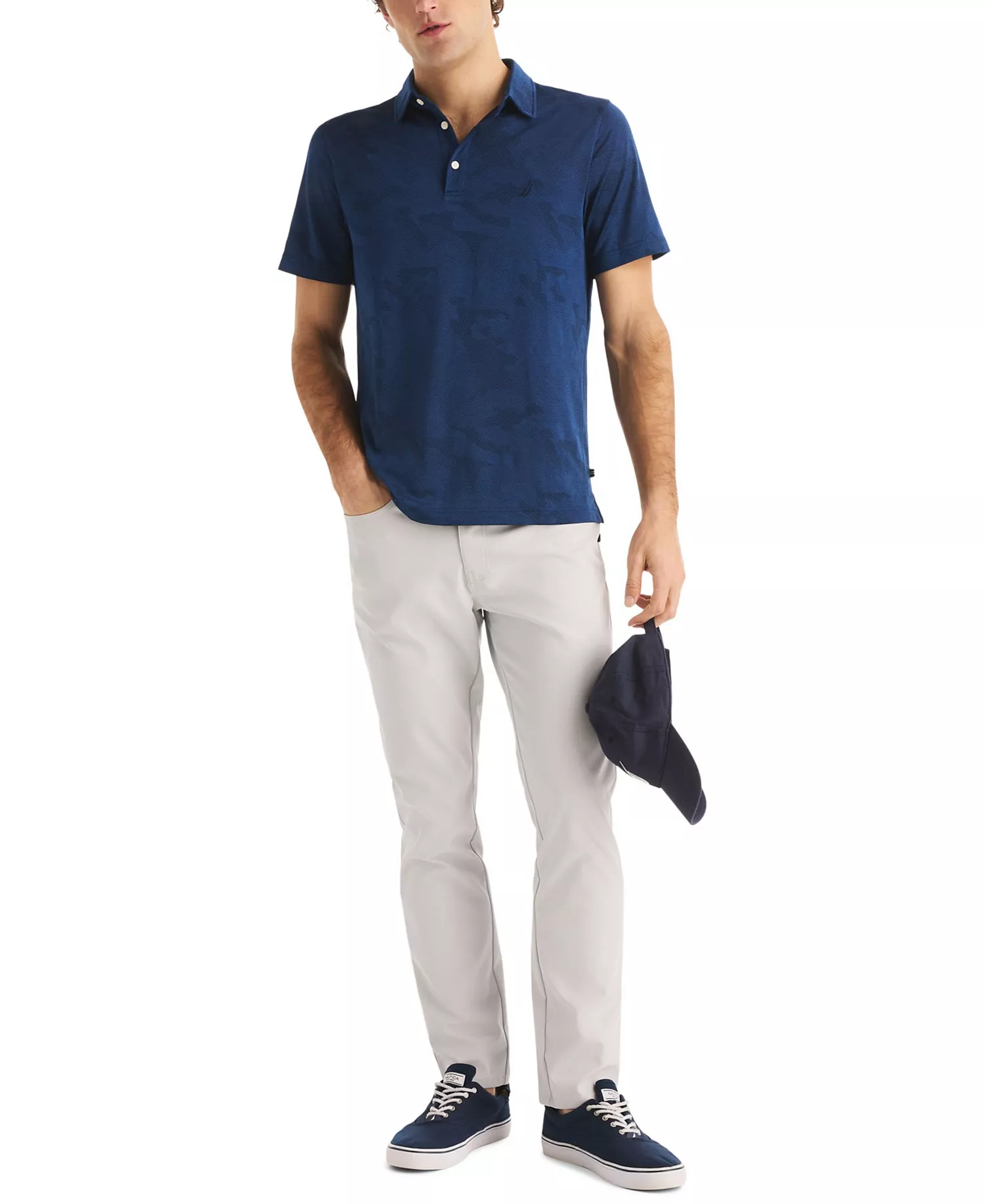 Men's Short-Sleeve Camo Jacquard Golf Polo Shirt - Navy Seas - S