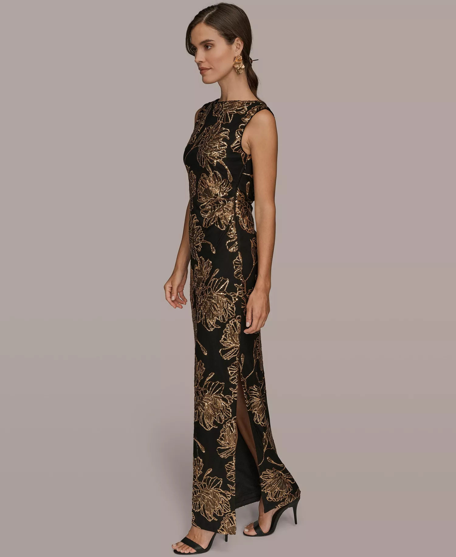 Women's Embellished Crew Neck Maxi Dress - Black/Gold - 12