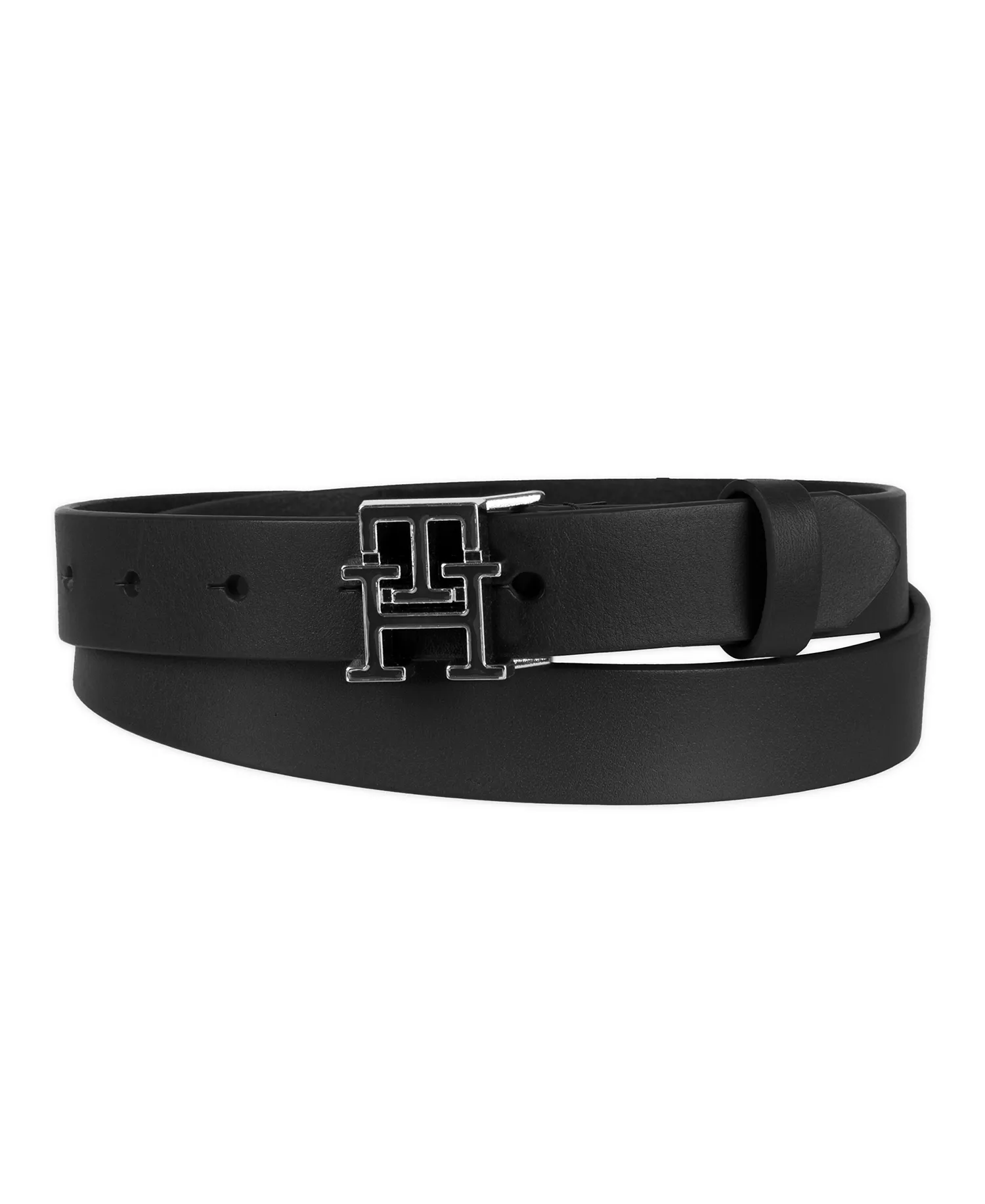Women's Enamel Monogram Buckle Casual Leather Belt - Black - L