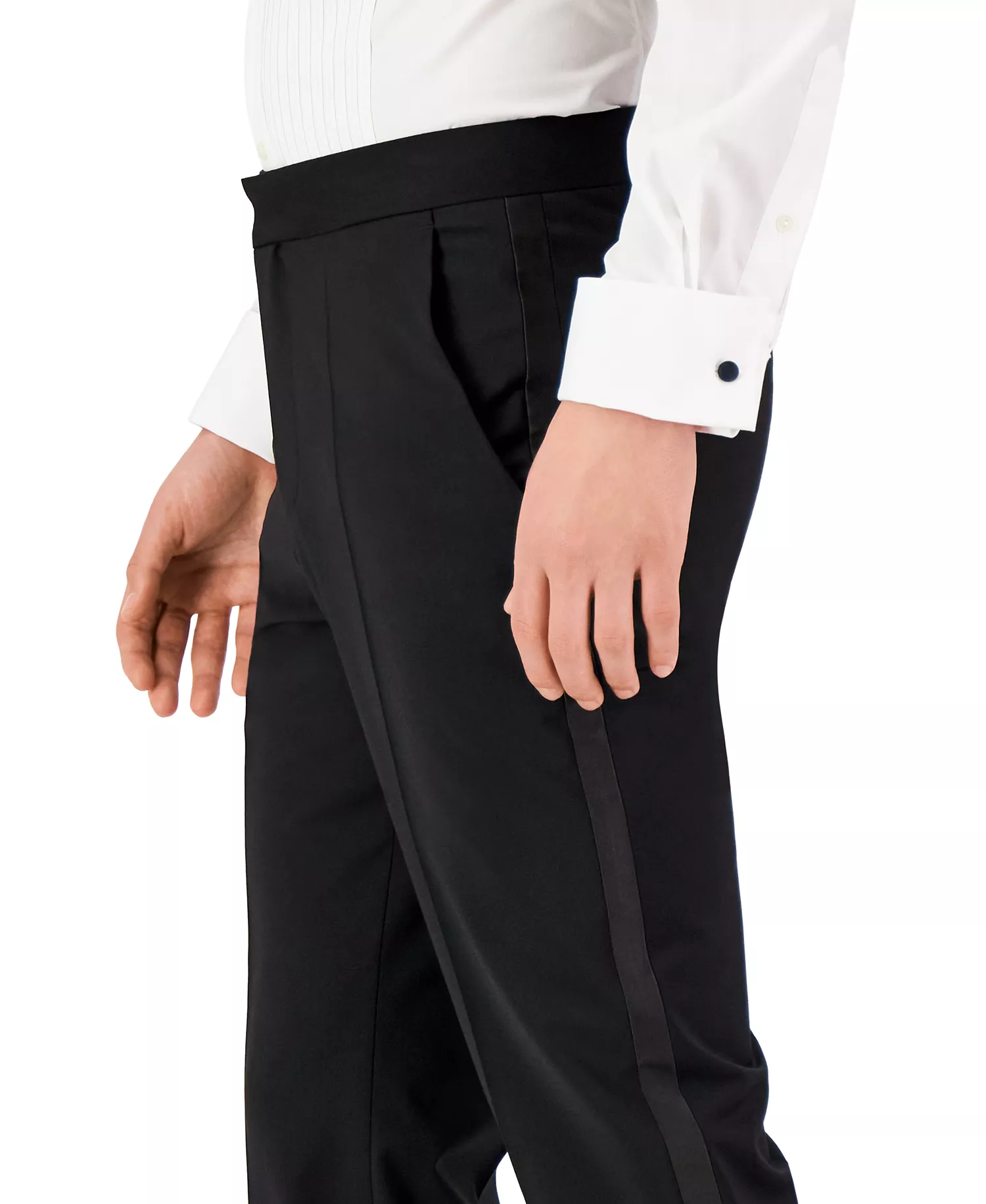 Men Unfinished Hem Modern-Fit Wool Blend Super Flex Stretch Tuxedo Pant - Black - 30R