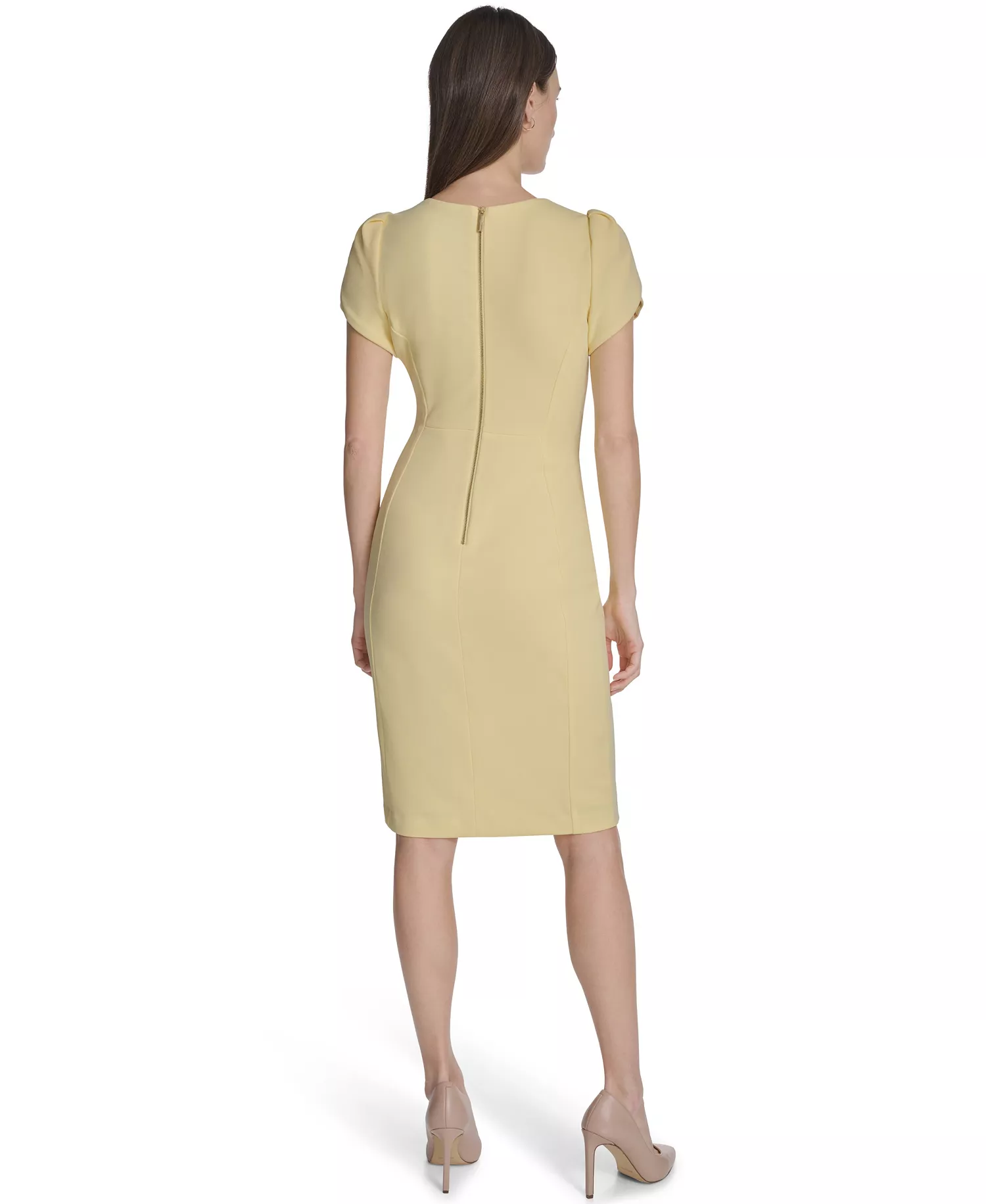 Women's Tulip-Sleeve Sheath Dress - Lemon Ice - 10