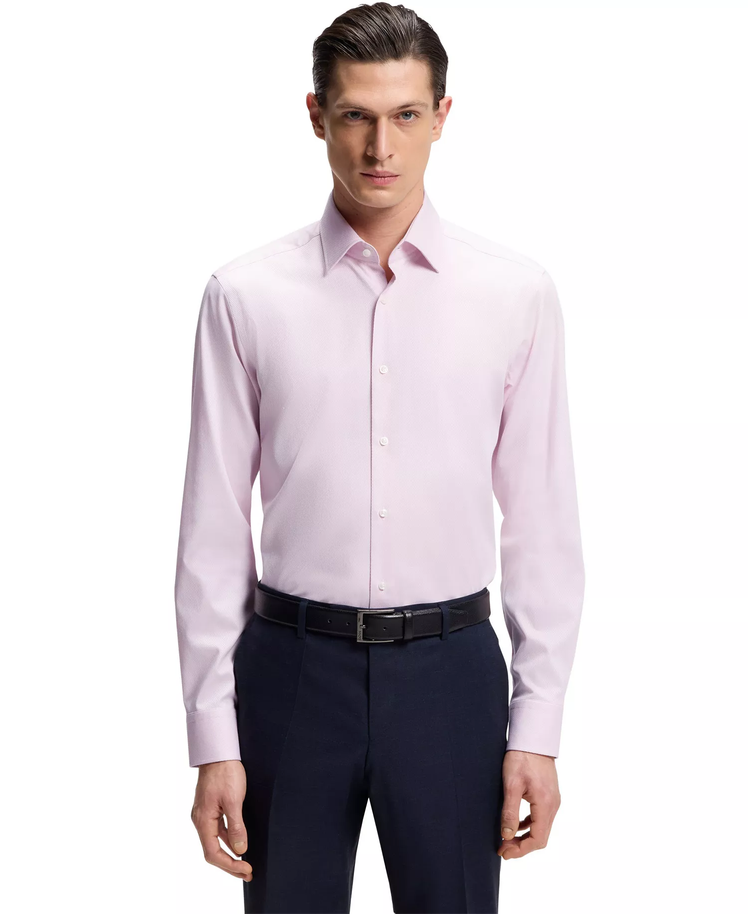 BOSS by Men's Easy-Iron Stretch-Cotton Dobby Regular-Fit Dress Shirt - Open Pink - 14.5