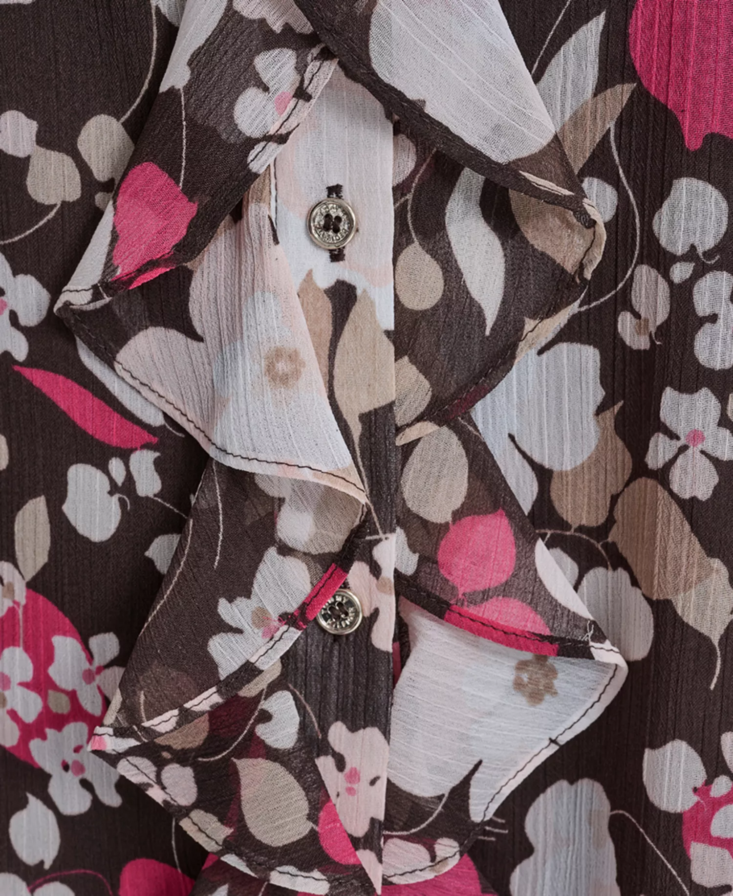 Women's Floral Ruffle Placket Top - Chicory Multi - L