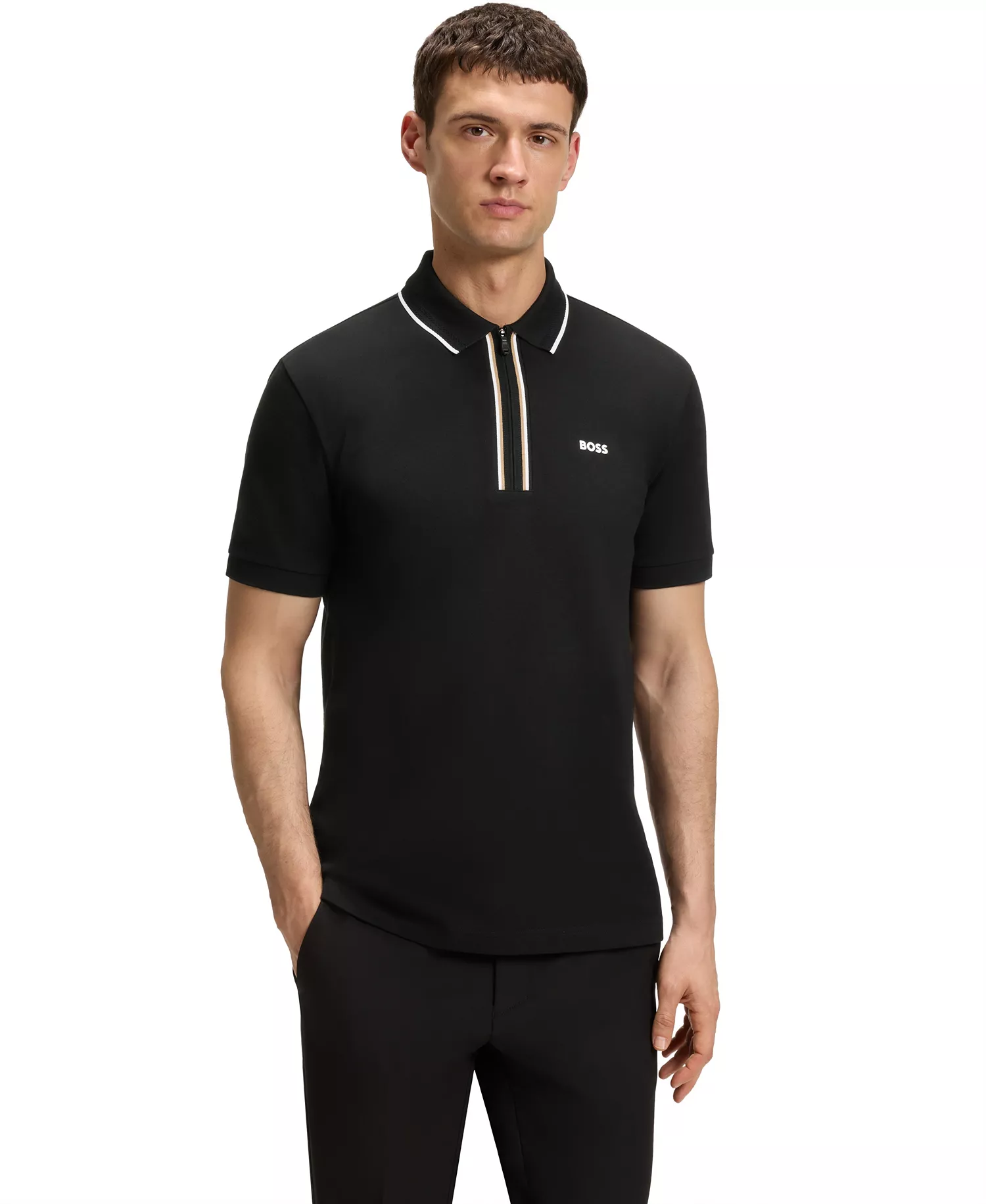 Men's Quick-Dry Stretch Cotton Slim-Fit Polo Shirt - Black - S