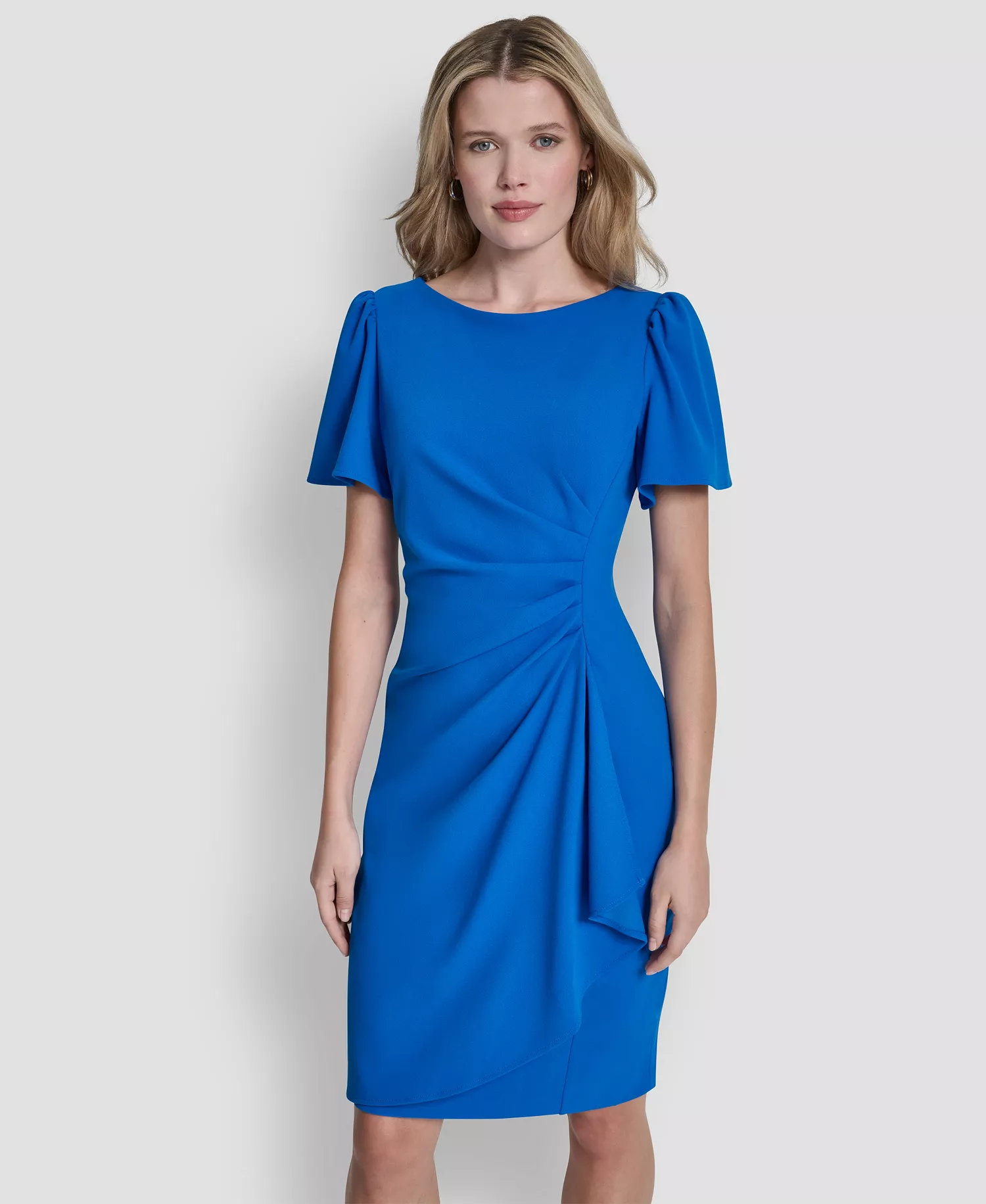 Women's Short-Sleeve Scuba Crepe Ruched Sheath Dress - Skydiver - 10