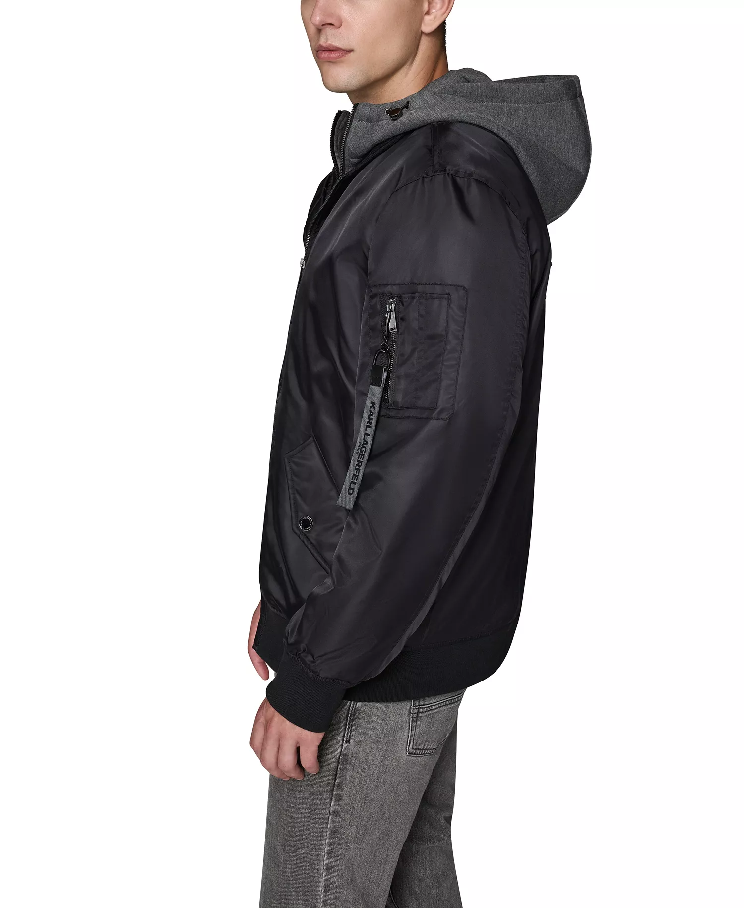Men's Embroidered Signature Hooded Bomber Jacket - Black - 2XL