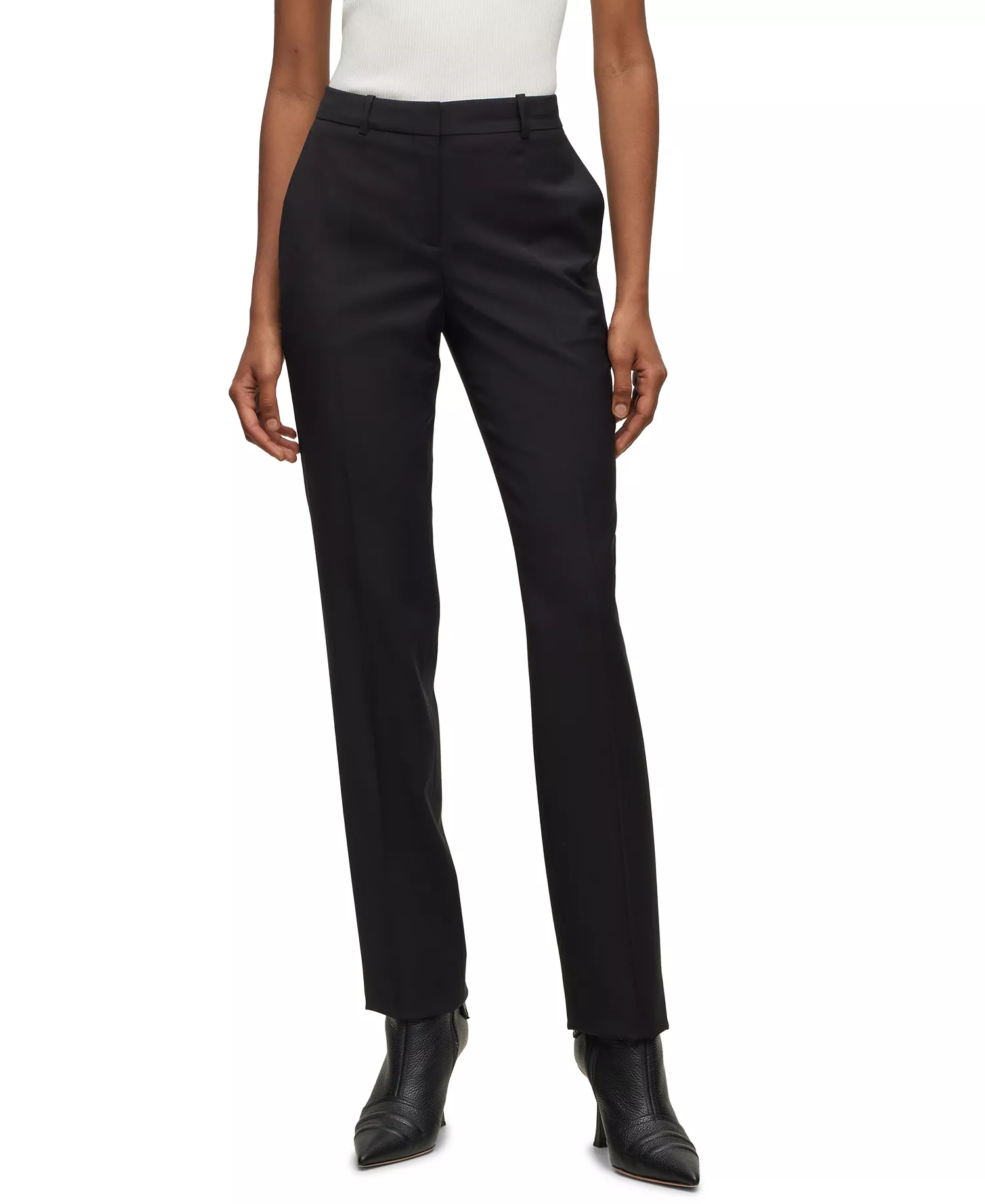 Women's Wool Regular-Fit High-Rise Pants - Black - 0