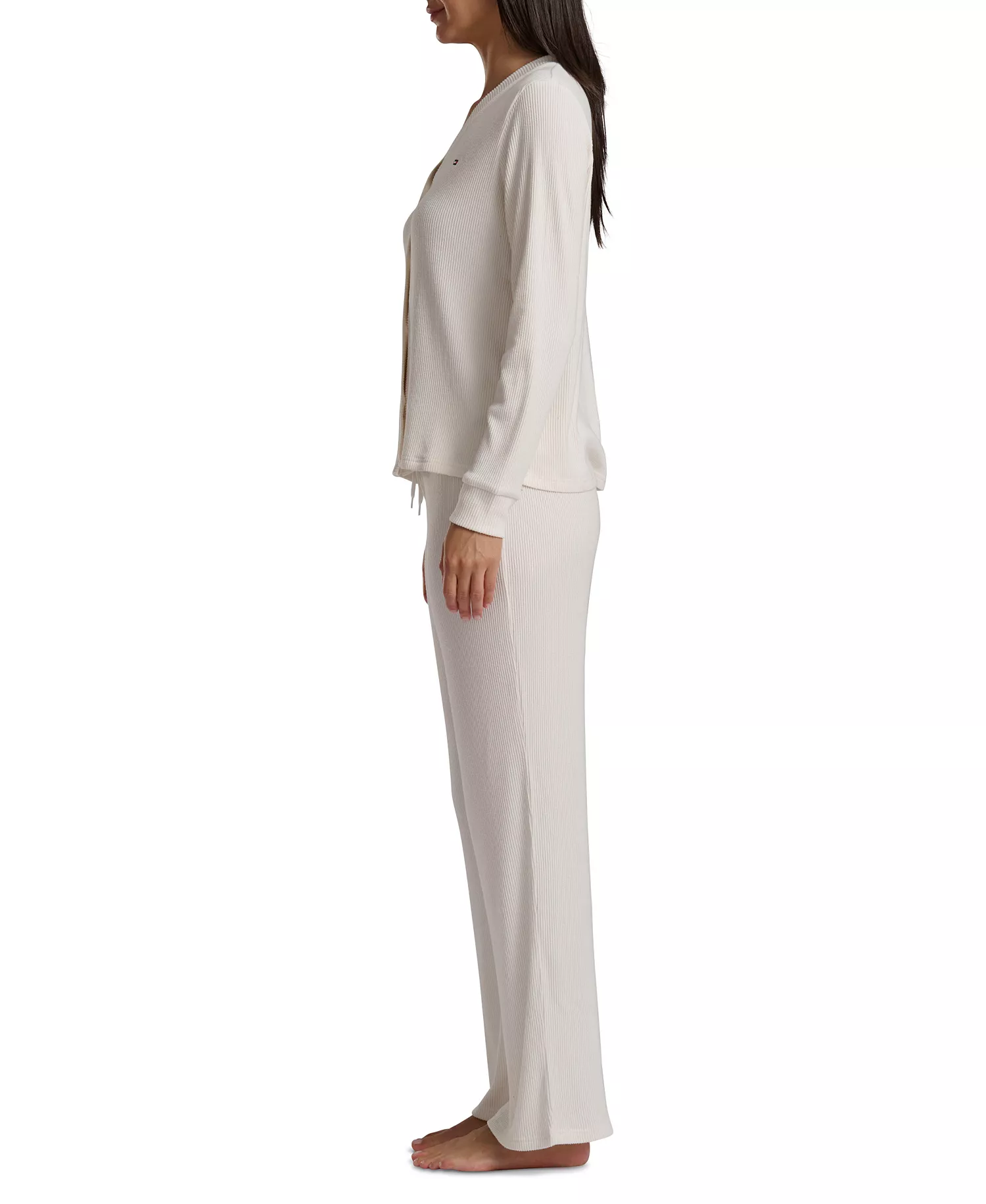 Women's 2-Piece Long Sleeve Cardigan and Pants Set - Egret - XL