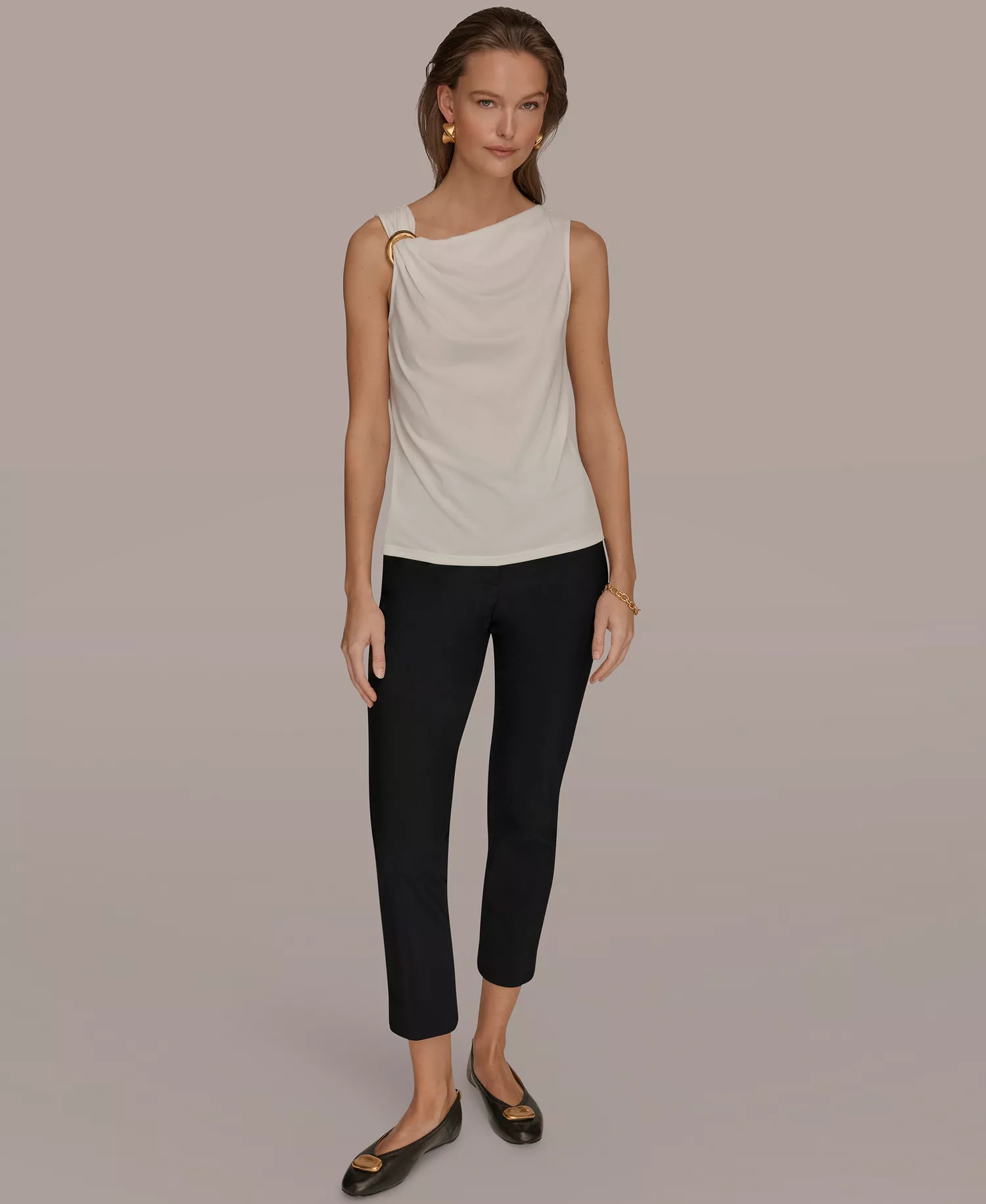 Women's Cowl Neck Top - Cream - L