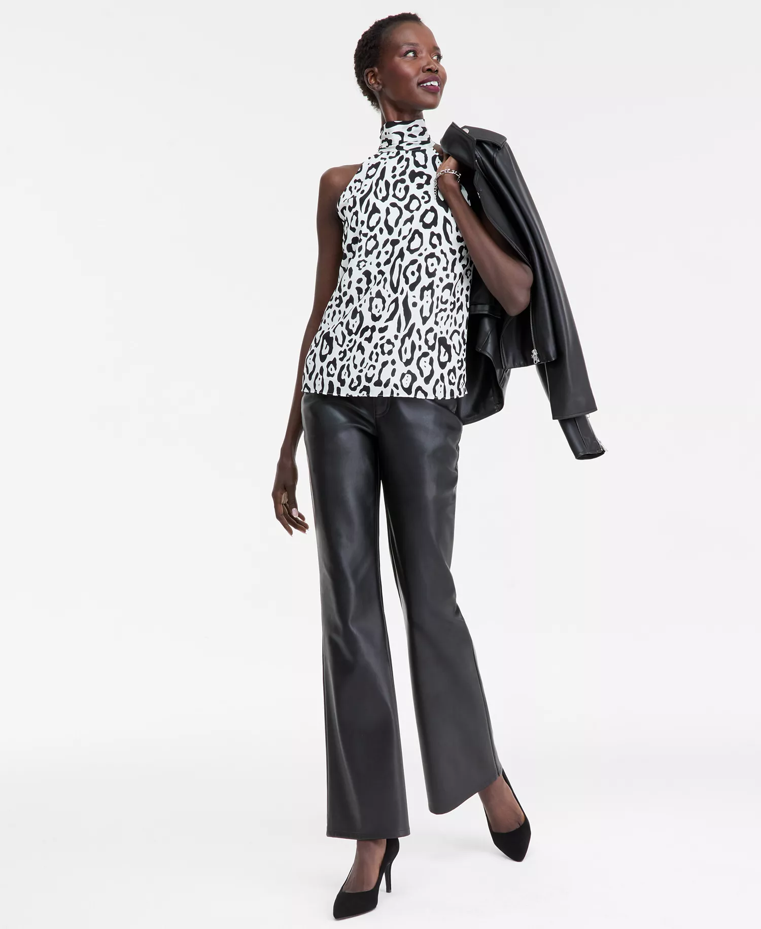 Women's Printed Tie-Neck Halter Top, Macy's Exclusive - Jayla Animal - L