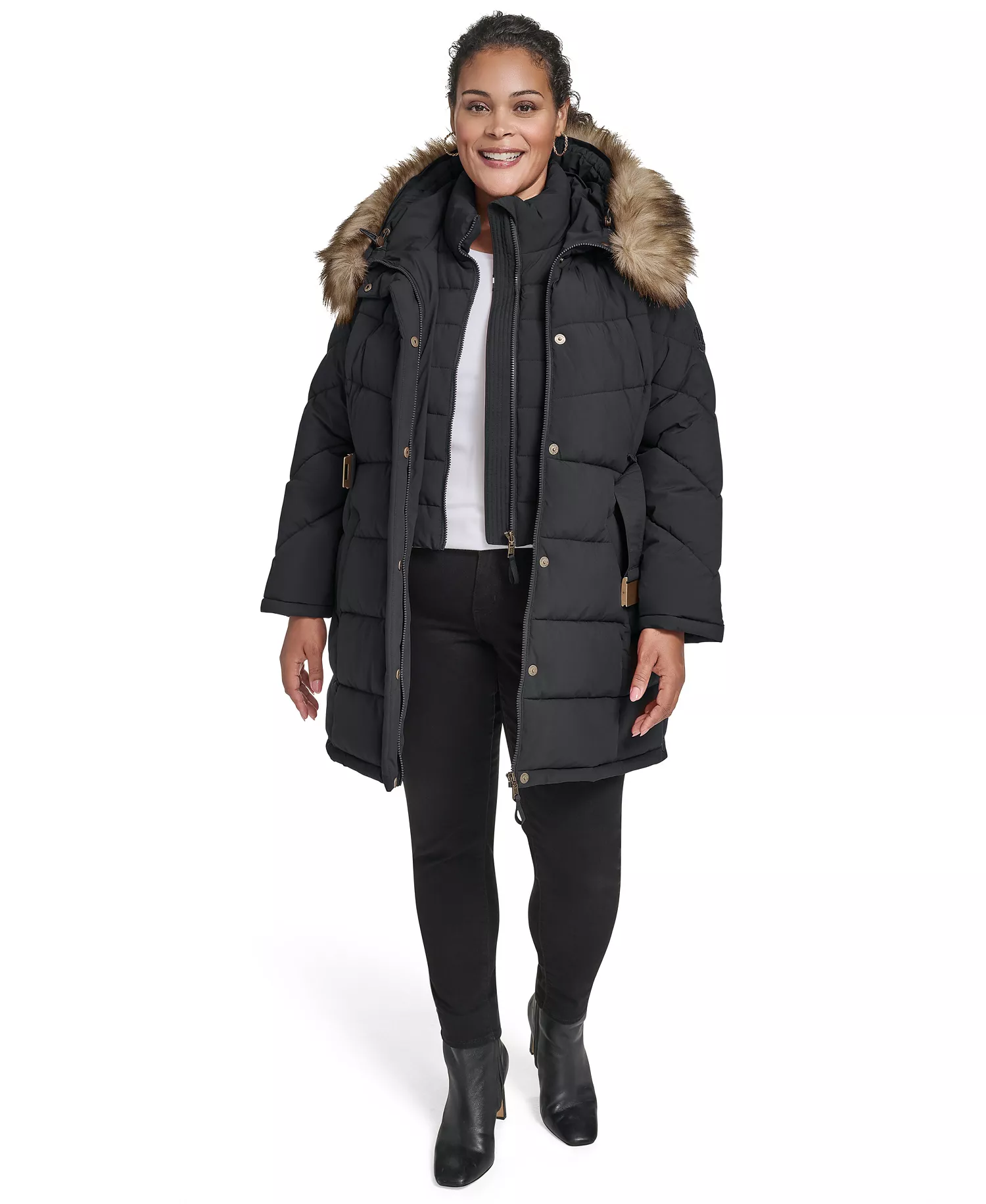 Plus Size Hooded Puffer Coat - Black - 0X
